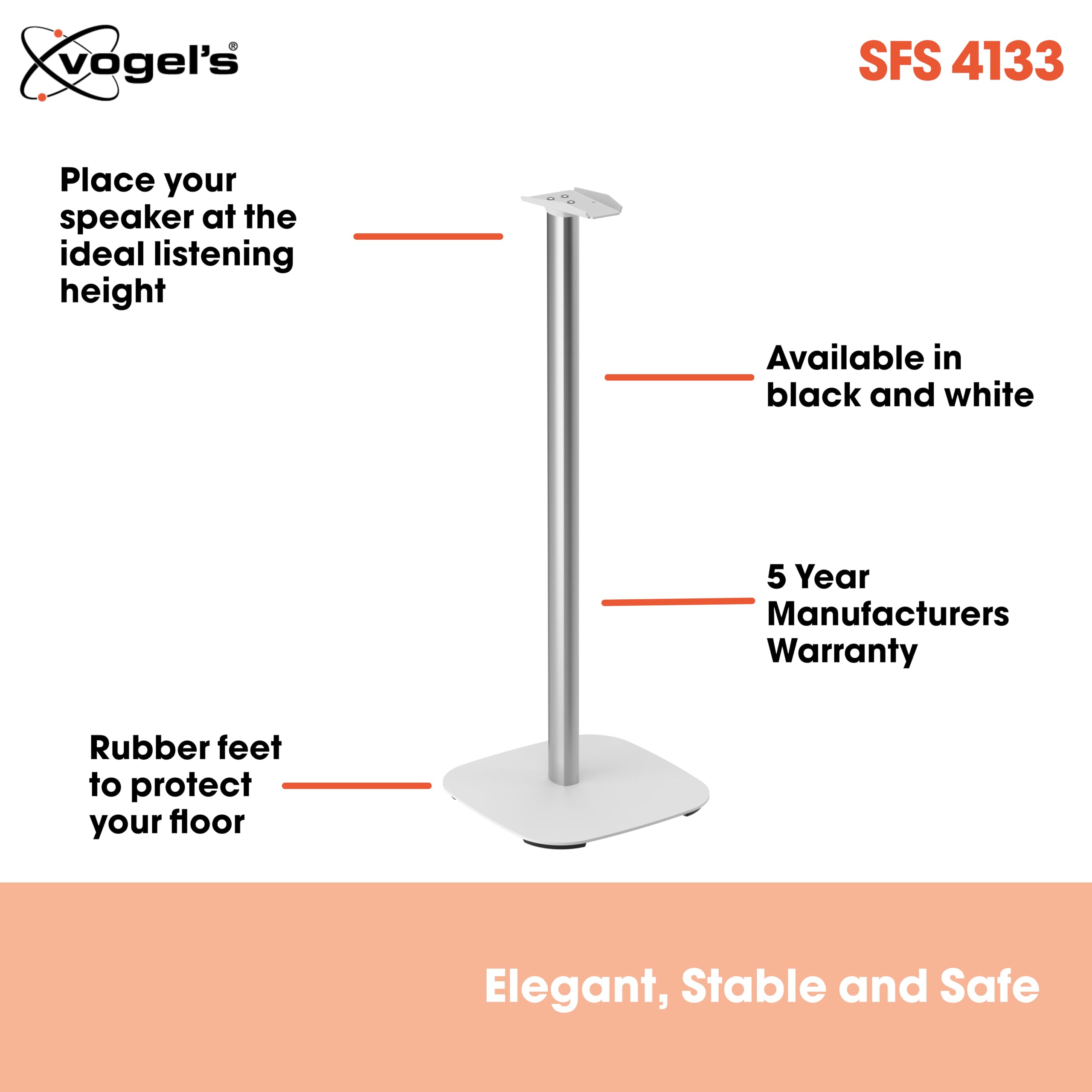 Vogel'S Sfs 4133 Speaker Floor Stand For Sonos Era 300, Cable Inlay System, Height: 32,3 Inch (82 Cm), Max. 11 Lbs (5 Kg), White