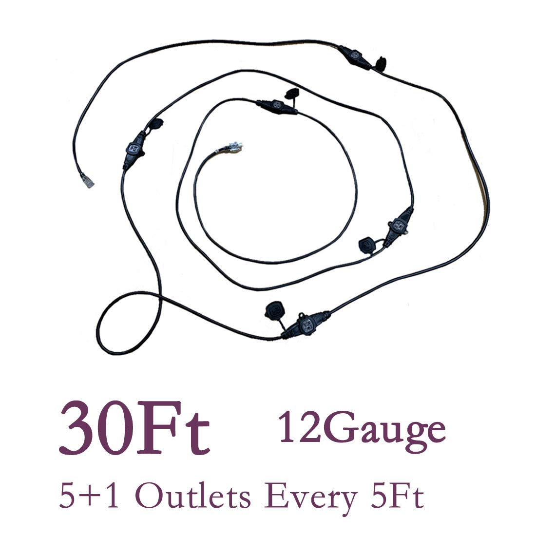 Kutatek 30Ft 12/3 Multi Outlet Heavy Duty Extension Cord, 6 Outlets Evenly Spaced Every 5Ft,Indoor/Outdoor Christmas Lighting, H