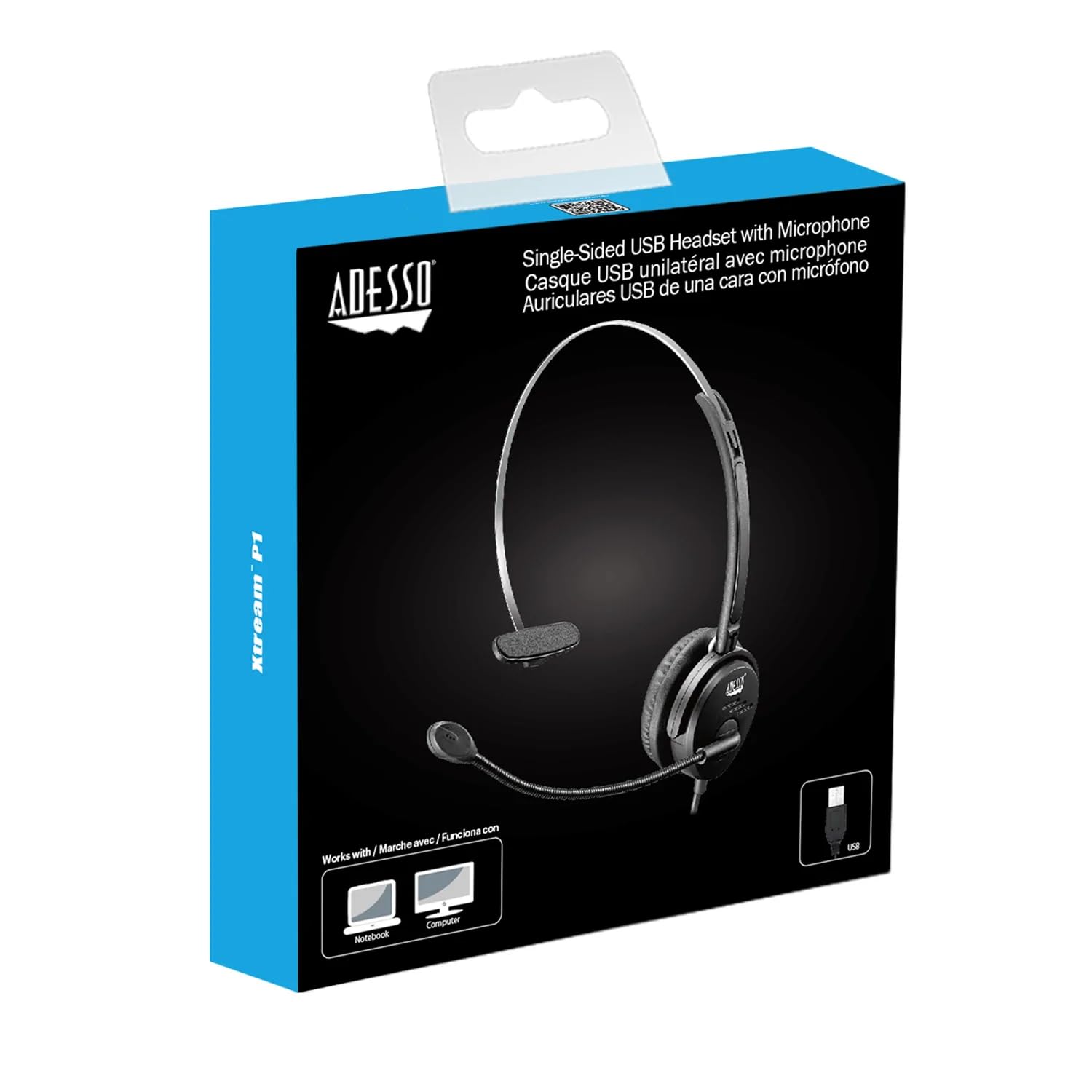 Adesso Xtream P1 Single-Sided Usb Wired Headset With Adjustable Noise Canceling Microphone, Black