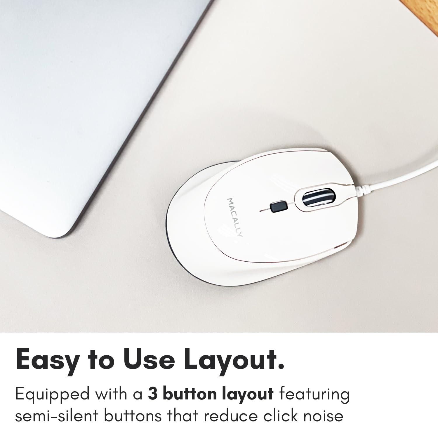 Macally Wired Mac Mouse White (Smooth And Quiet) Comfortable Usb Corded Mouse For Laptop, Chromebook, Pc, Desktop, Notebook, App