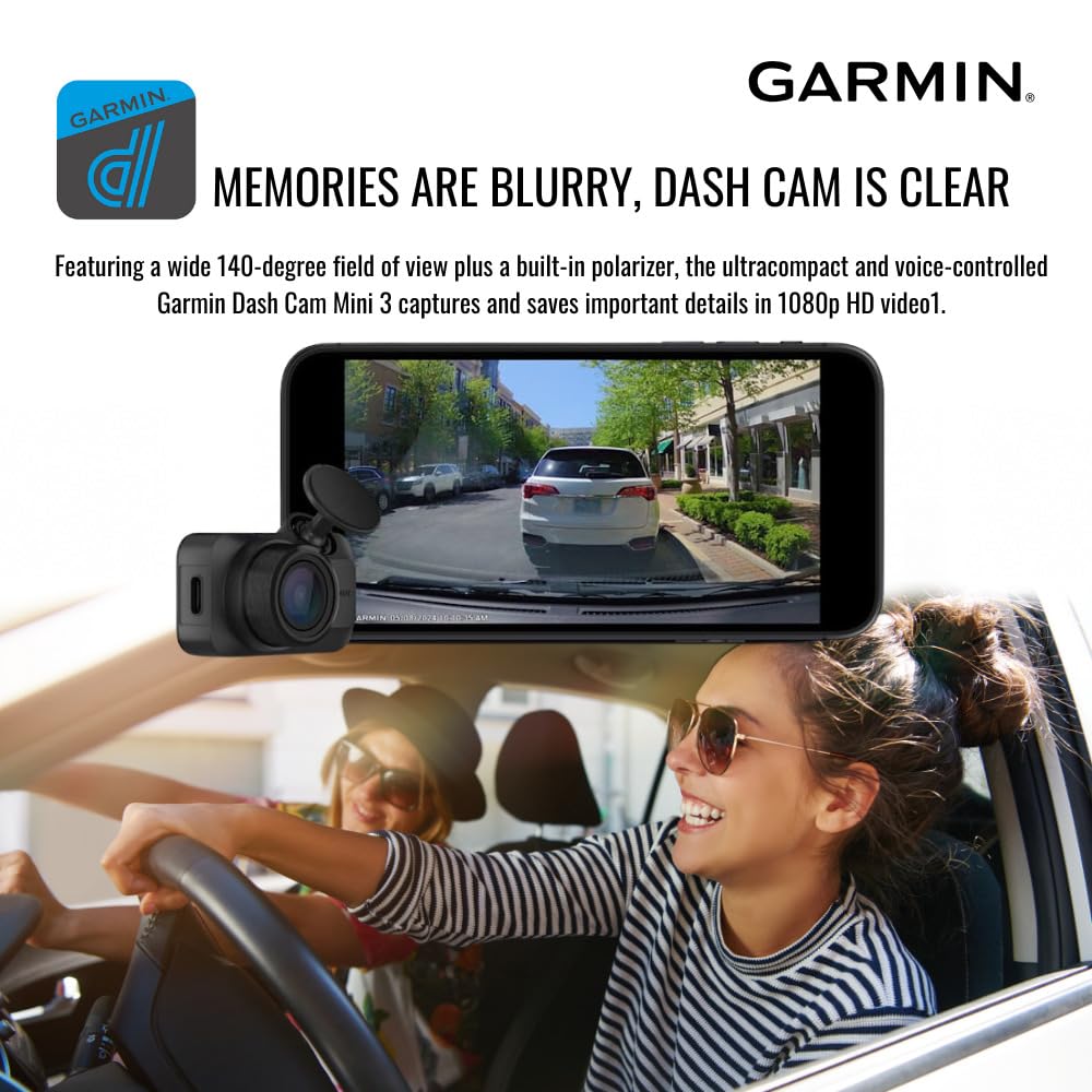 Garmin Dash Cam Mini 3 Ultra-Compact 1080P Camera With 140-Degree Field Of View (Black) Bundle With Dash Camera Accessory (2 Ite