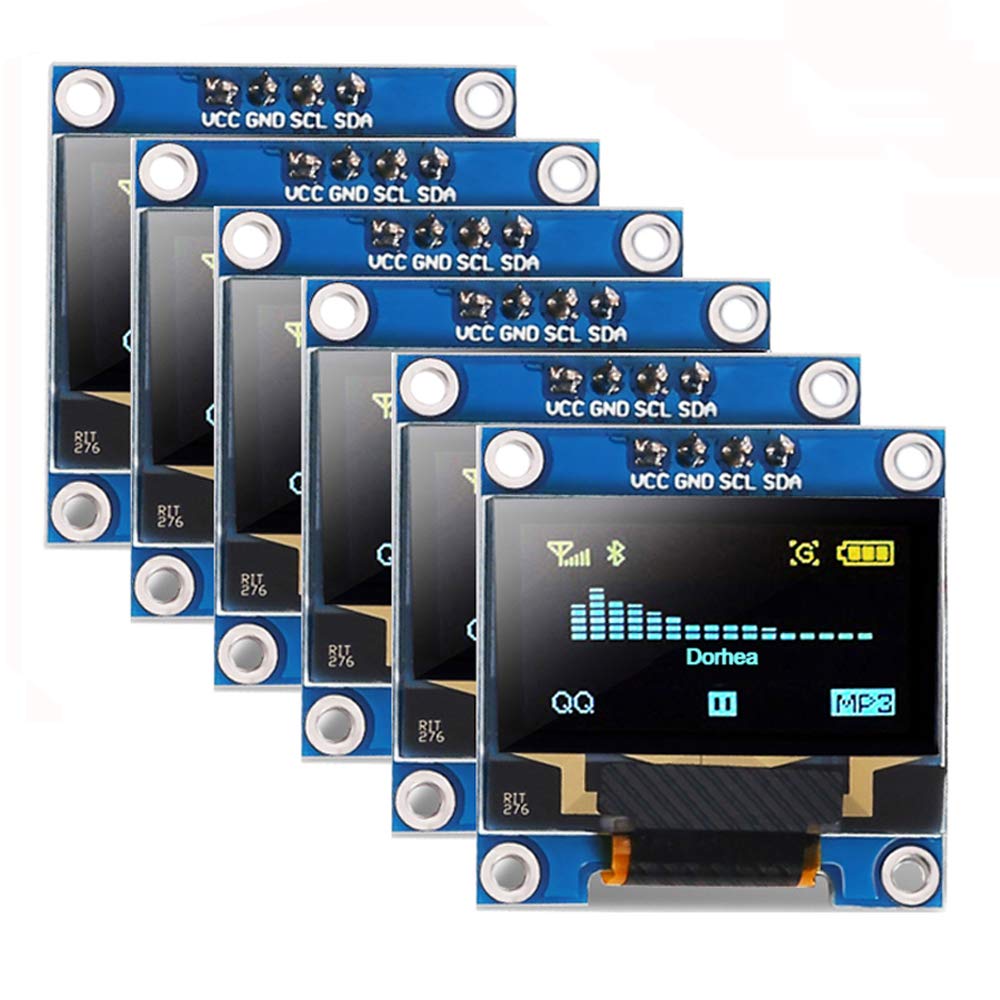 Dorhea 6Pcs 0.96�� Oled Display Module 12864 128X64 Pixel Lcd Yellow Blue Ssd1306 Driver Board I2C Serial 0.96 Inch Iic Chip 4 Pin Self Luminous Display Board Compatible With Raspberry Pi