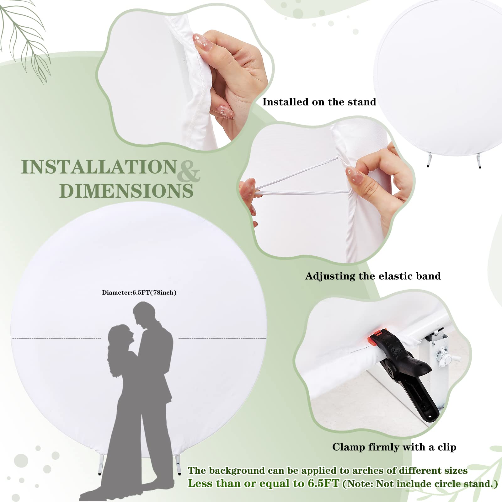 White Round Backdrop Cover 6.5X6.5Ft Circle Arch Backdrop Wedding Photo Photography Background Baby Bridal Shower Wall Decoratio