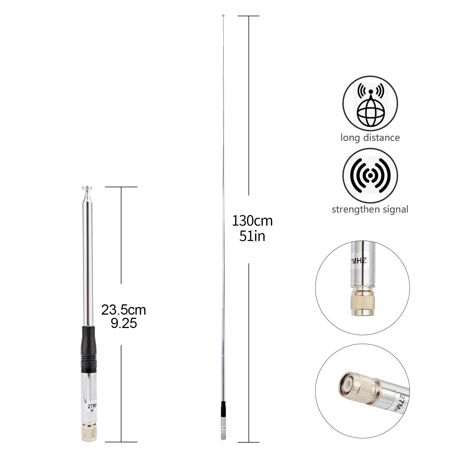 Uayesok Telescopic Tnc Cb Antenna Upgrade For President Randy, Randy Ii Fcc Handheld Cb Radio