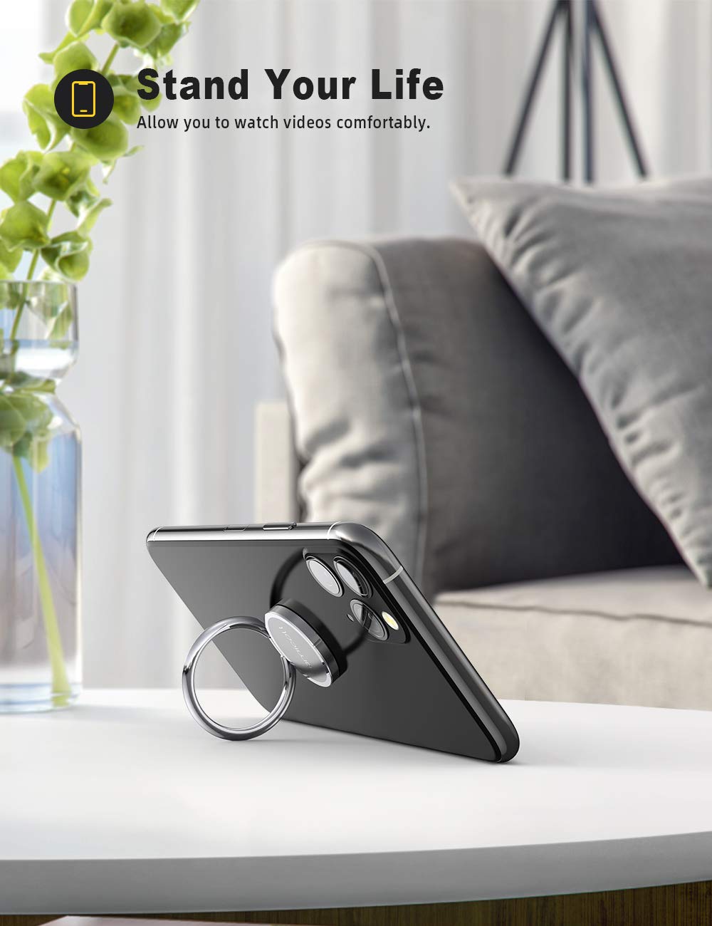 Cell Phone Ring Holder Finger Stand   Lamicall Phone Kickstand, Metal Grip Hook Work With Magnetic Car Mount, Compatible With Ph