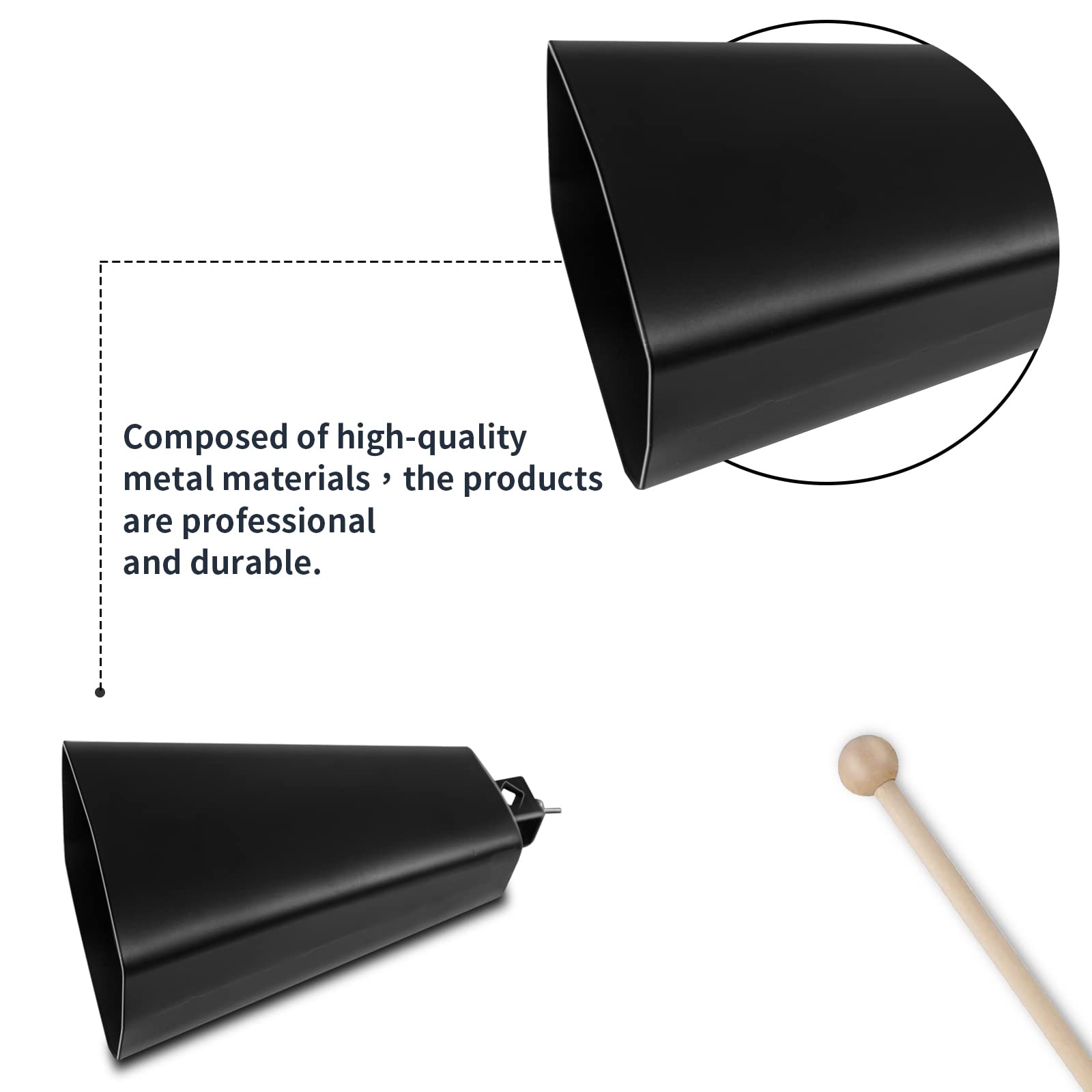 Soulmate 5 Inch Metal Steel Cow Bells Instrument Noise Makers Cowbell Hand Percussion Cow Bell With Handle Stick For Drum Set