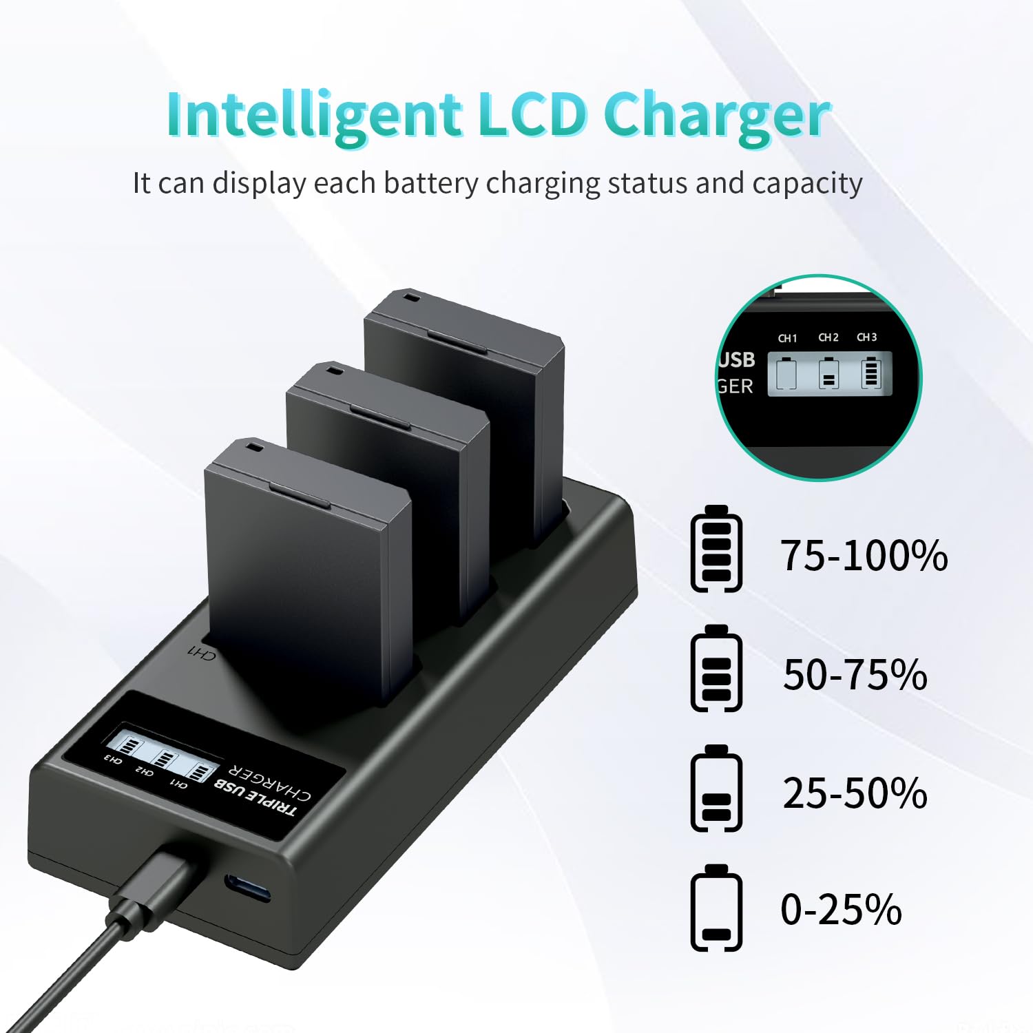 Lp Lp E10 Battery Charger Pack, 3 Pack 1600Mah Replacement Battery, Triple Slot Charger, Usb Battery Charger For Canon Eos Rebel