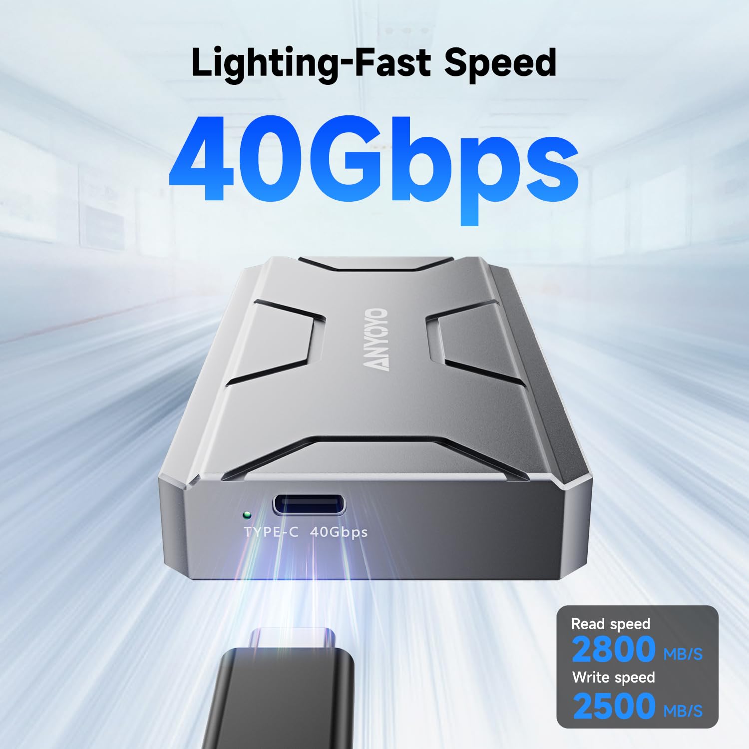 Anyoyo 40Gbps M.2 Enclosure, Nvme Ssd Enclosure Pcie Nvme To Usb C Ssd Enclosure, Aluminum Nvme Enclosure Compatible Usb 4/3.2/3