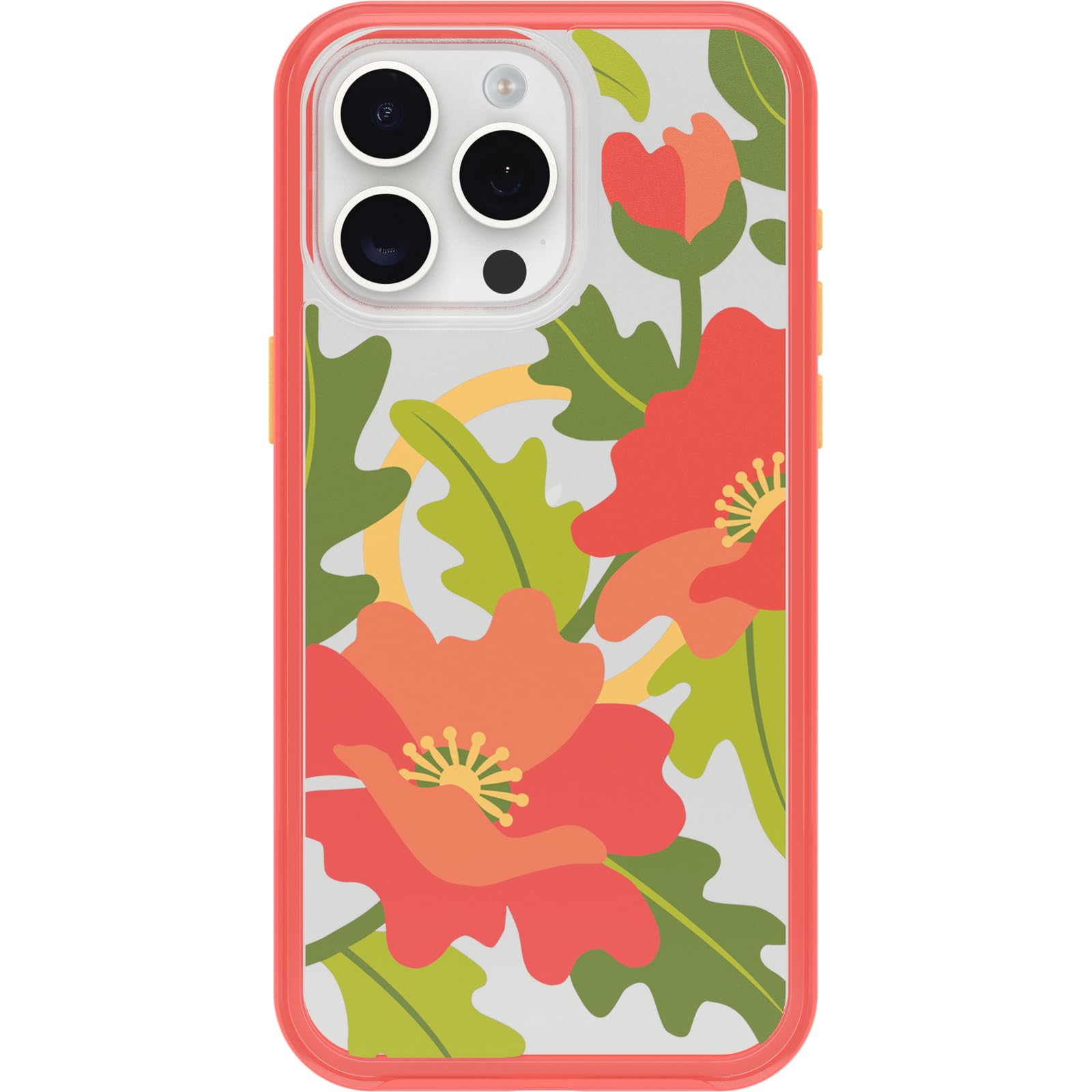Otterbox Iphone 15 Pro Max (Only) Symmetry Series Clear Case   Quilted Poppies (Red), Snaps To Magsafe, Ultra Sleek, Raised Edge