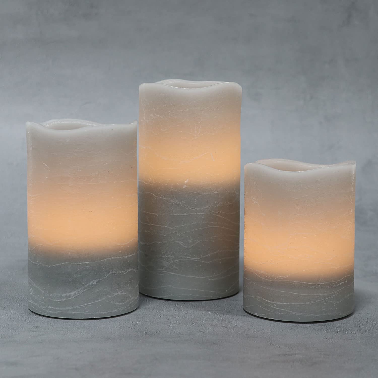 Rhytsing Grey Battery Operated Flameless Led Candles With Timer Function, Warm White Light, Real Wax Finish, 6 Batteries Include