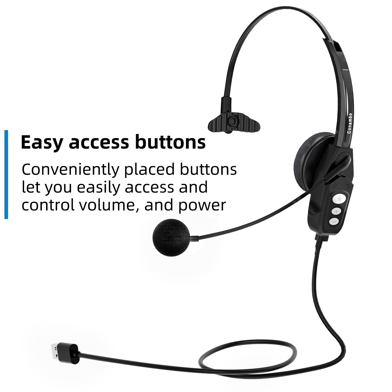 Conambo Bluetooth Headset V5.0, Wireless Headset With Noise Cancelling Microphone, 16Hrs Hd Talktime, On Ear Bluetooth Headphone For Cell Phone Trucker Engineers Business Home Office