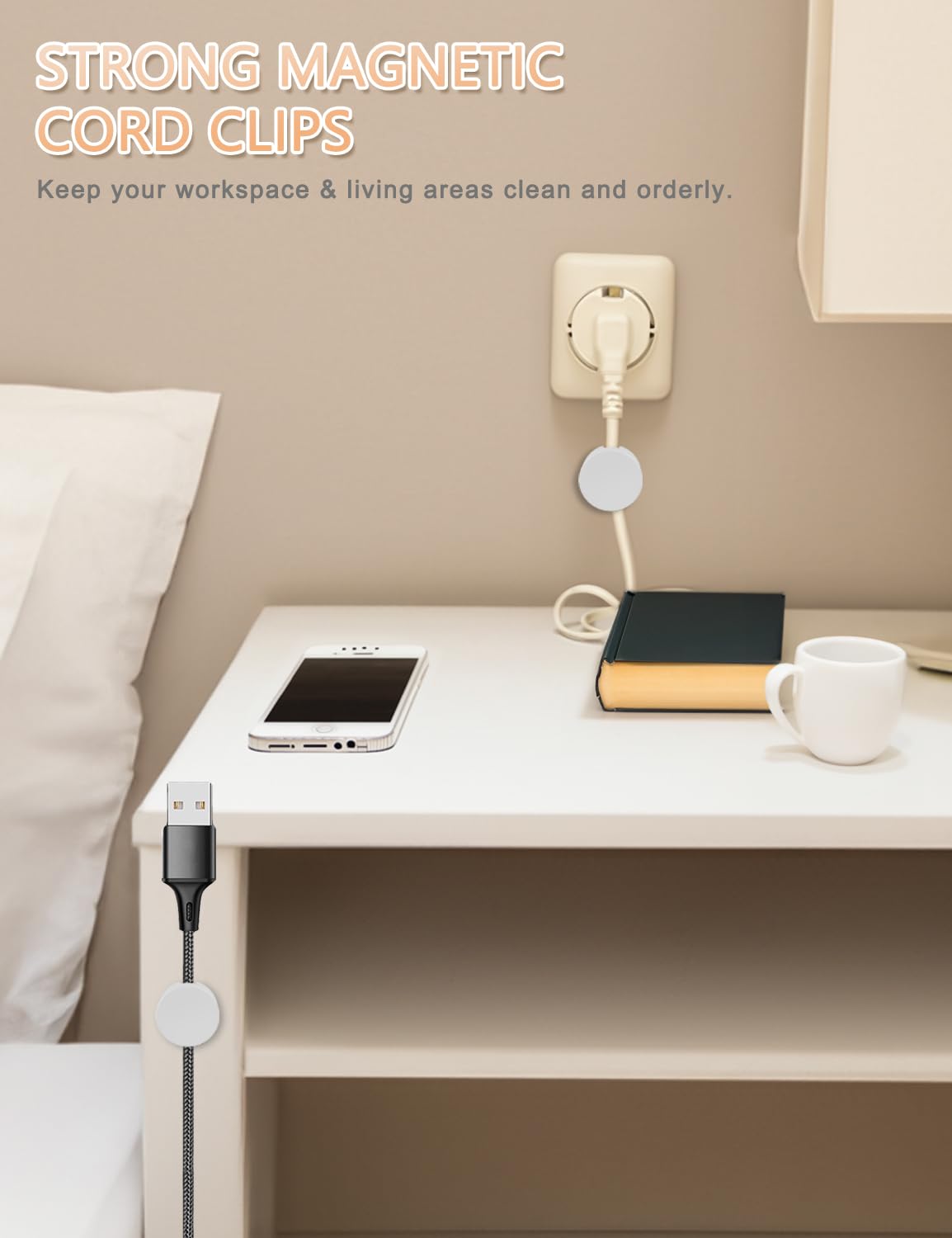 Magnetic Cable Holder, Xuuza 5 Pack Magnetic Cable Organizer Adhesive Cable Clips For Kitchen Nightstand Desk Table Metal Wall S