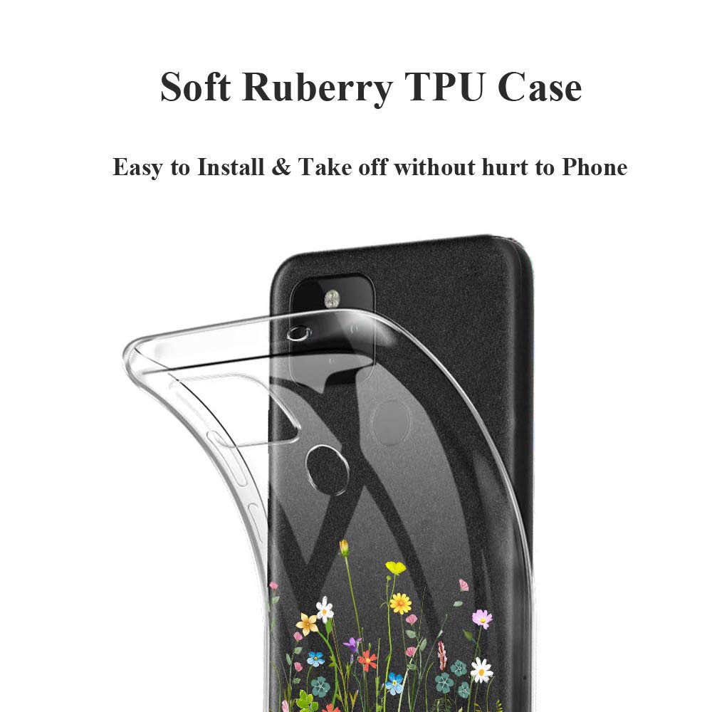 Unov Pixel 5 Clear Soft TPU Phone Case Shock Absorption Embossed Flower Bouquet Design