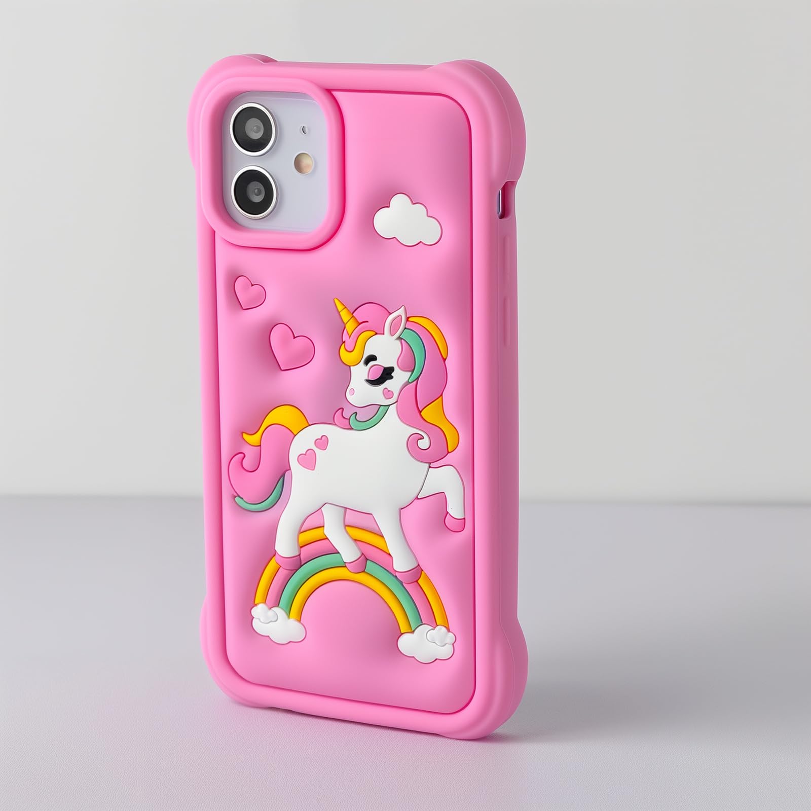 Mouzor Cute Rainbow Unicorn Case Compatible With Iphone 12 Case, Pink Horse Iphone 12 Pro Case, Kawaii Animals 3D Cartoon Soft S