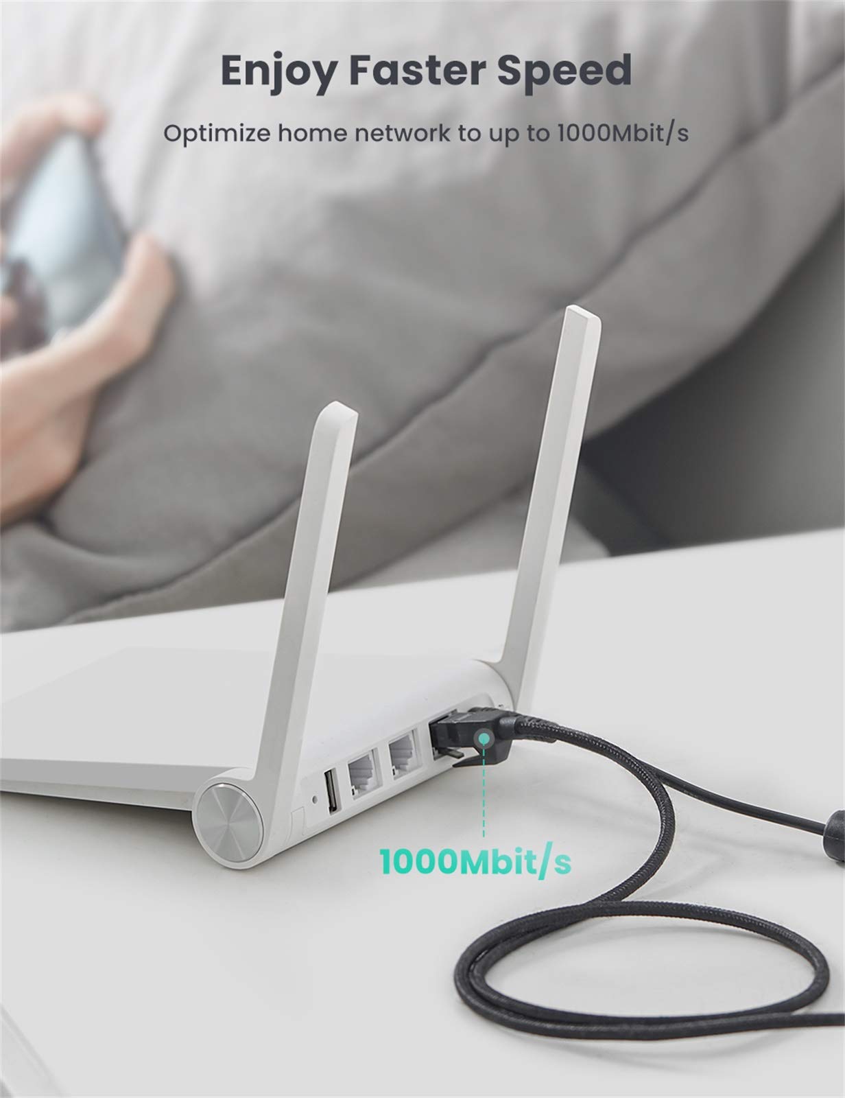 Ugreen Cat 6 Ethernet Cable Braided Cat6 Gigabit High Speed 1000Mbps Internet Cable Rj45 Shielded Network Lan Cord Compatible Fo