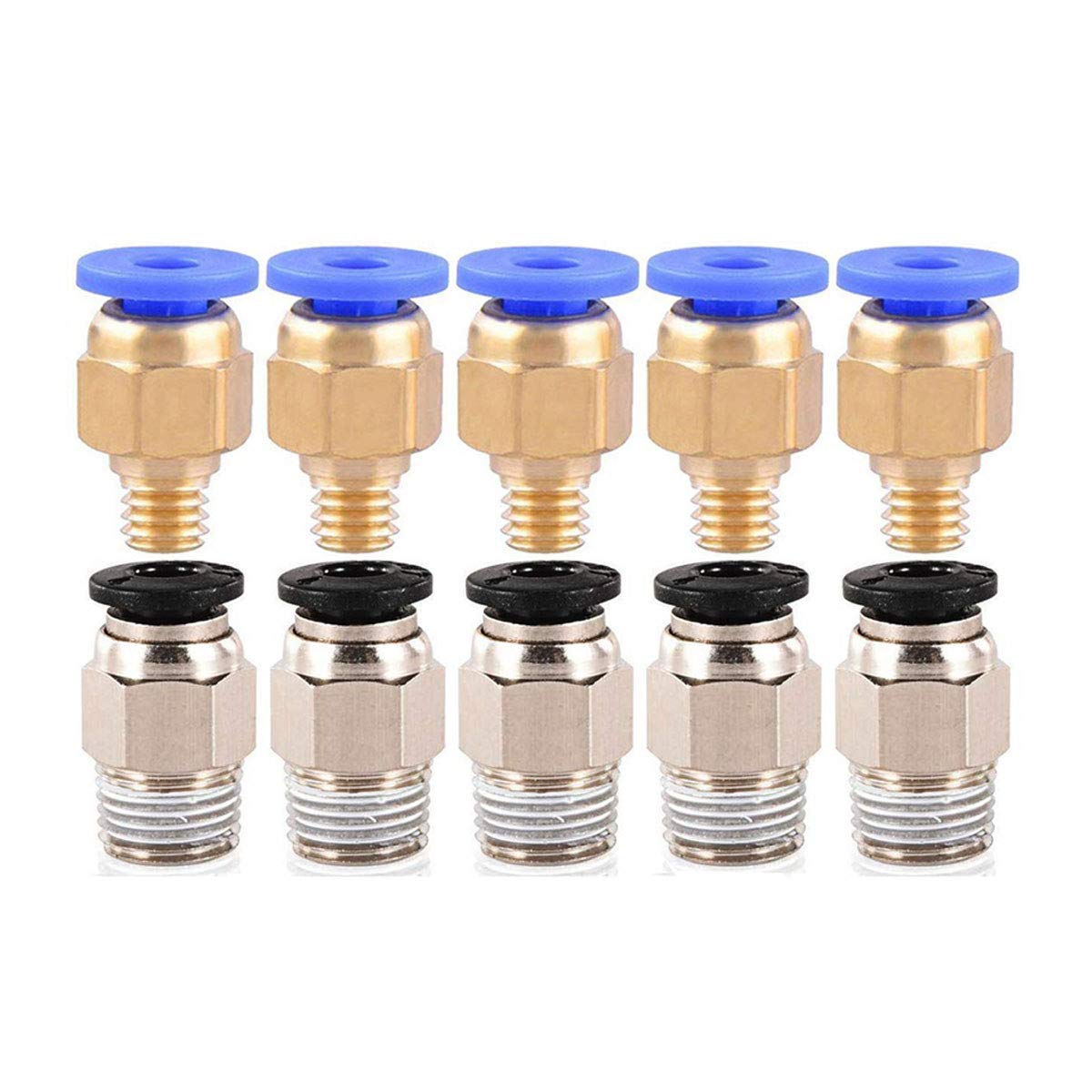 Alamscn 5Pcs Pc4 M6 Pneumatic Fitting Push To Connect + 5Pcs Pc4 M10 Straight Quick In Fitting Connectors For 3D Printer Bowden