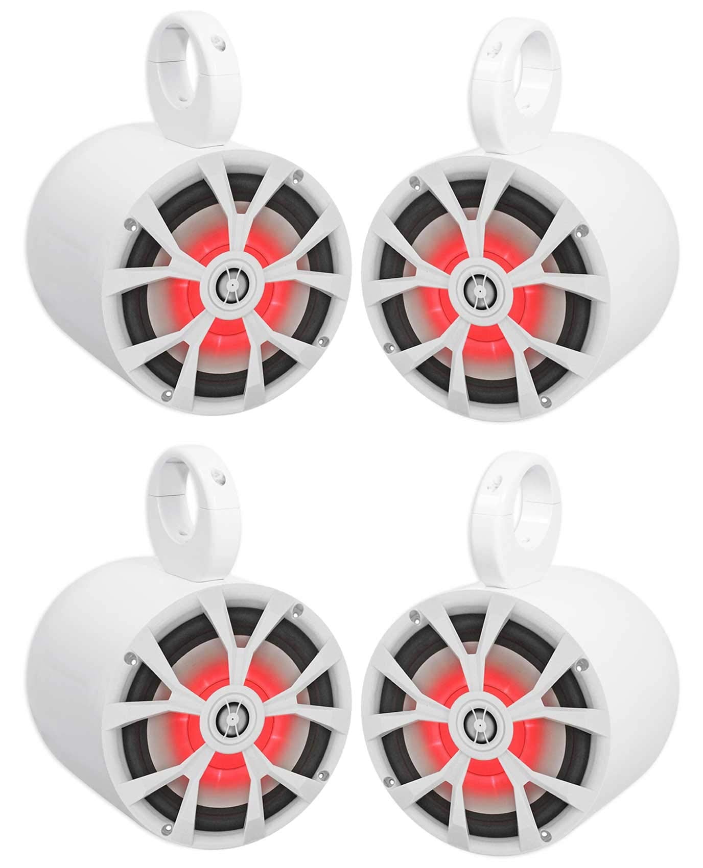 Rockville RKL80MW Bundle: (4) 8 in 900-Watt White LED Wakeboard Tower Speakers, (4) MAC80W 7.7 in White Aluminum Tower Speaker P