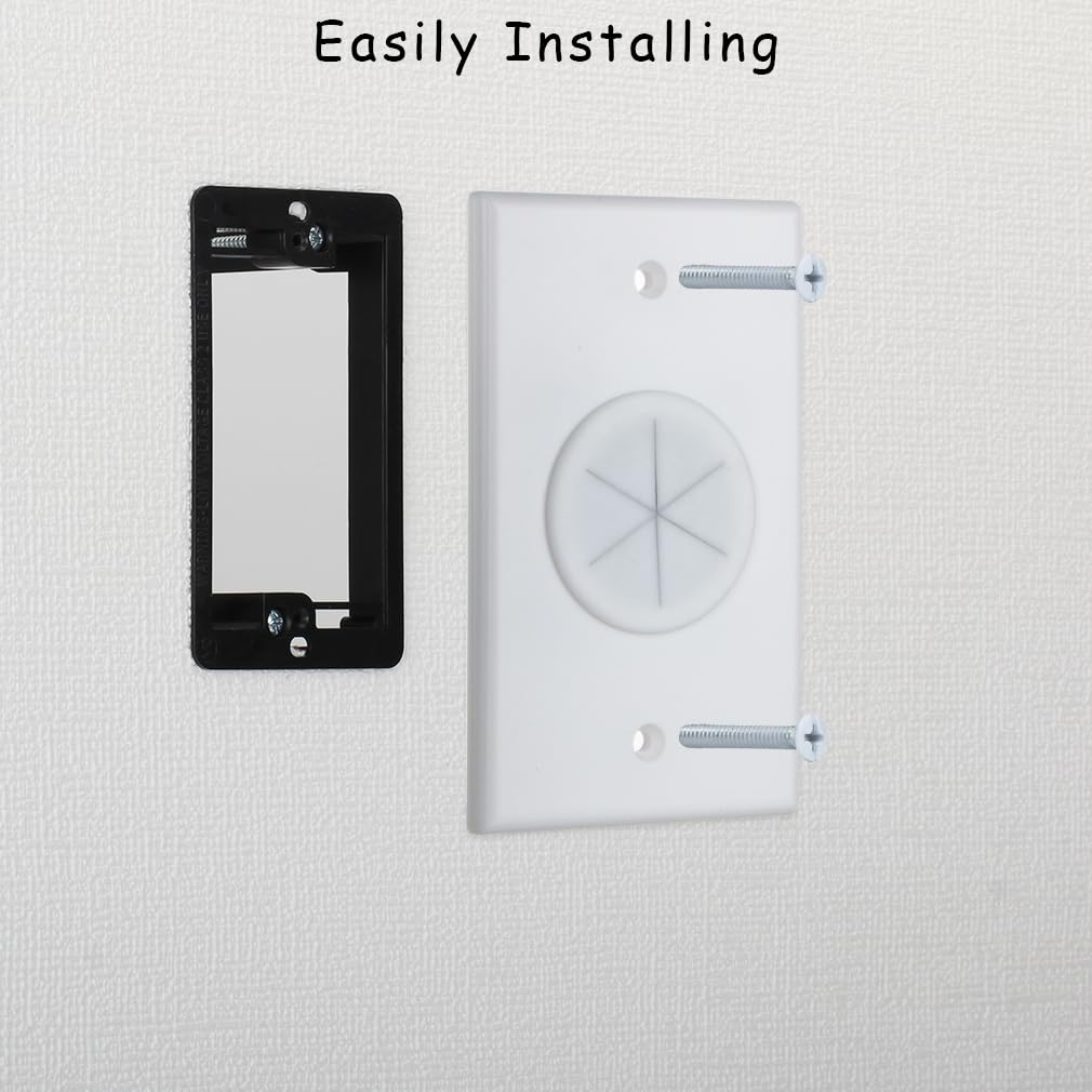 Syunko Cable Wall Plate 5 Pack, 1 Gang White Cable Pass Through Wall Plate With Low Voltage Mounting Bracket, Round Silicone Pas