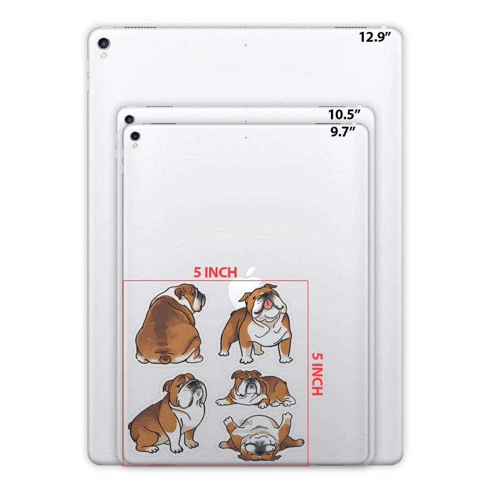 Fincibo 5 X 5 Inch English Bulldog Funny Playful Postures Removable Vinyl Decal Stickers For Ipad Macbook Laptop (Or Any Flat Su