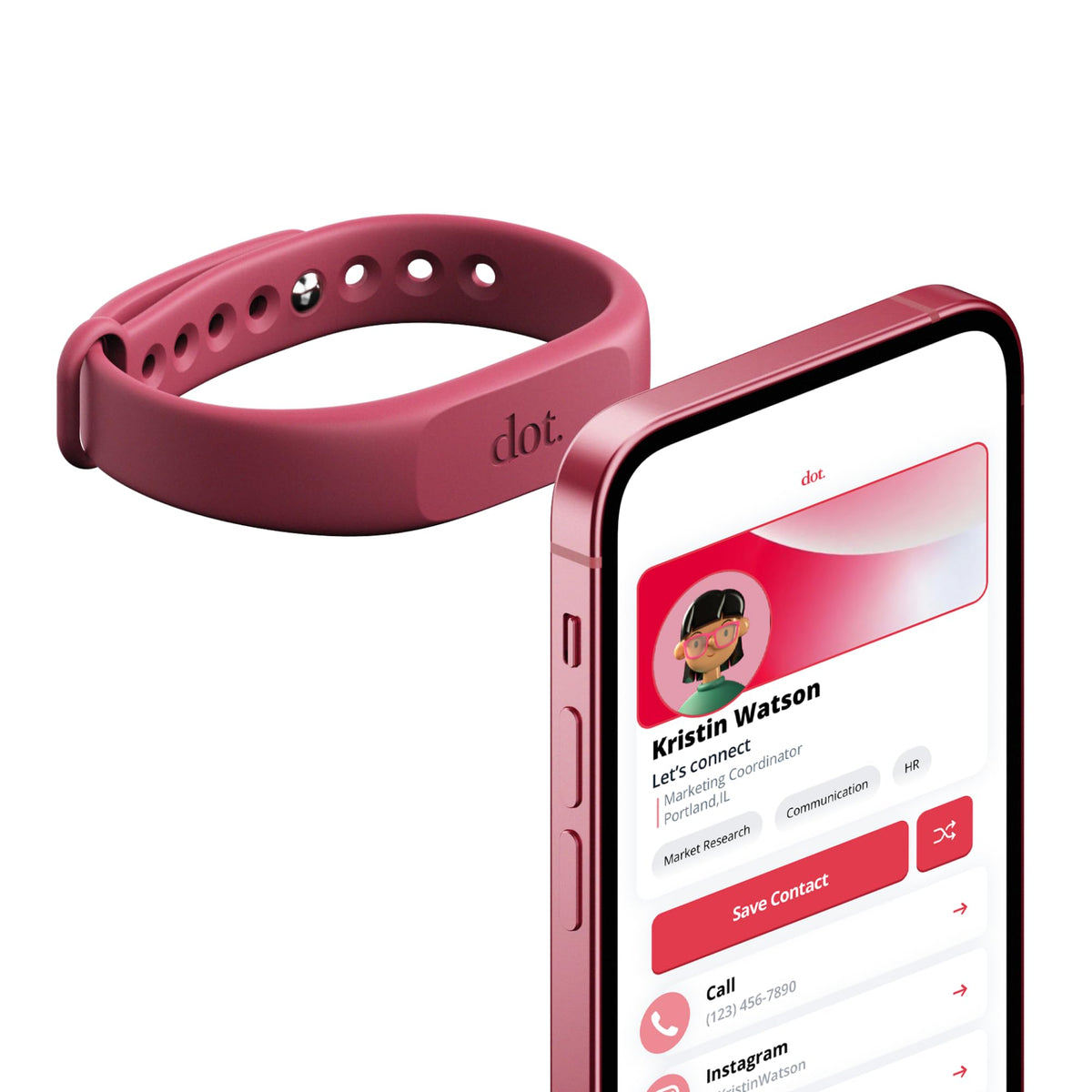 Dot. Band   Digital Business Card Wristband   Tap To Share Nfc   Iphone & Android (Red)