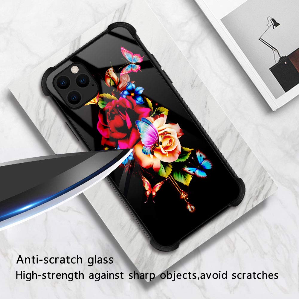 ZHEGAILIAN iPhone 12 Pro Max Phone Case Butterfly Rose Pattern Anti-Scratch Organic Glass TPU 6.7 inch