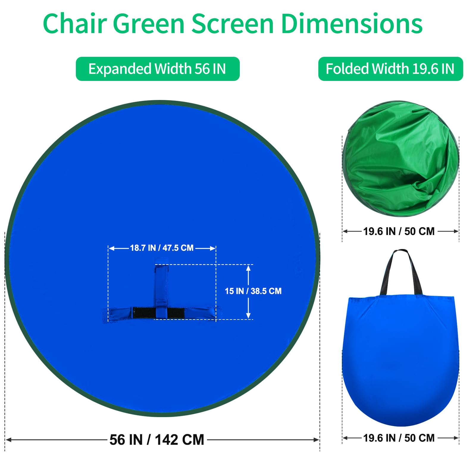 Blue Screen Backdrop,56 In Collapsible 2-In-1 Double Sided Background,Round Green Blue Screen For Chair With Storage Bag,Small B