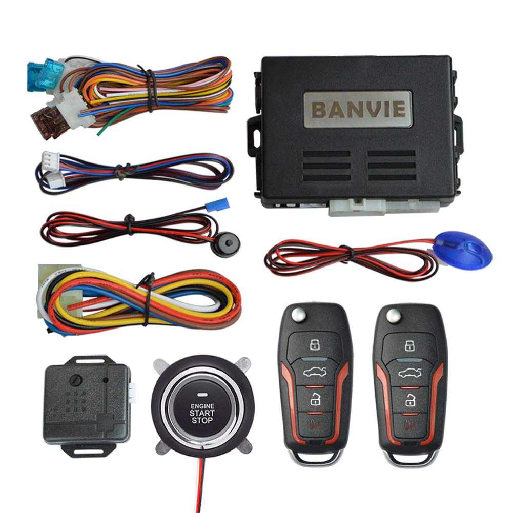 Banvie ? Car Keyless Entry Security Alarm System + ? Remote Engine Starter + ? Push To Start Stop Iginition Kit Button