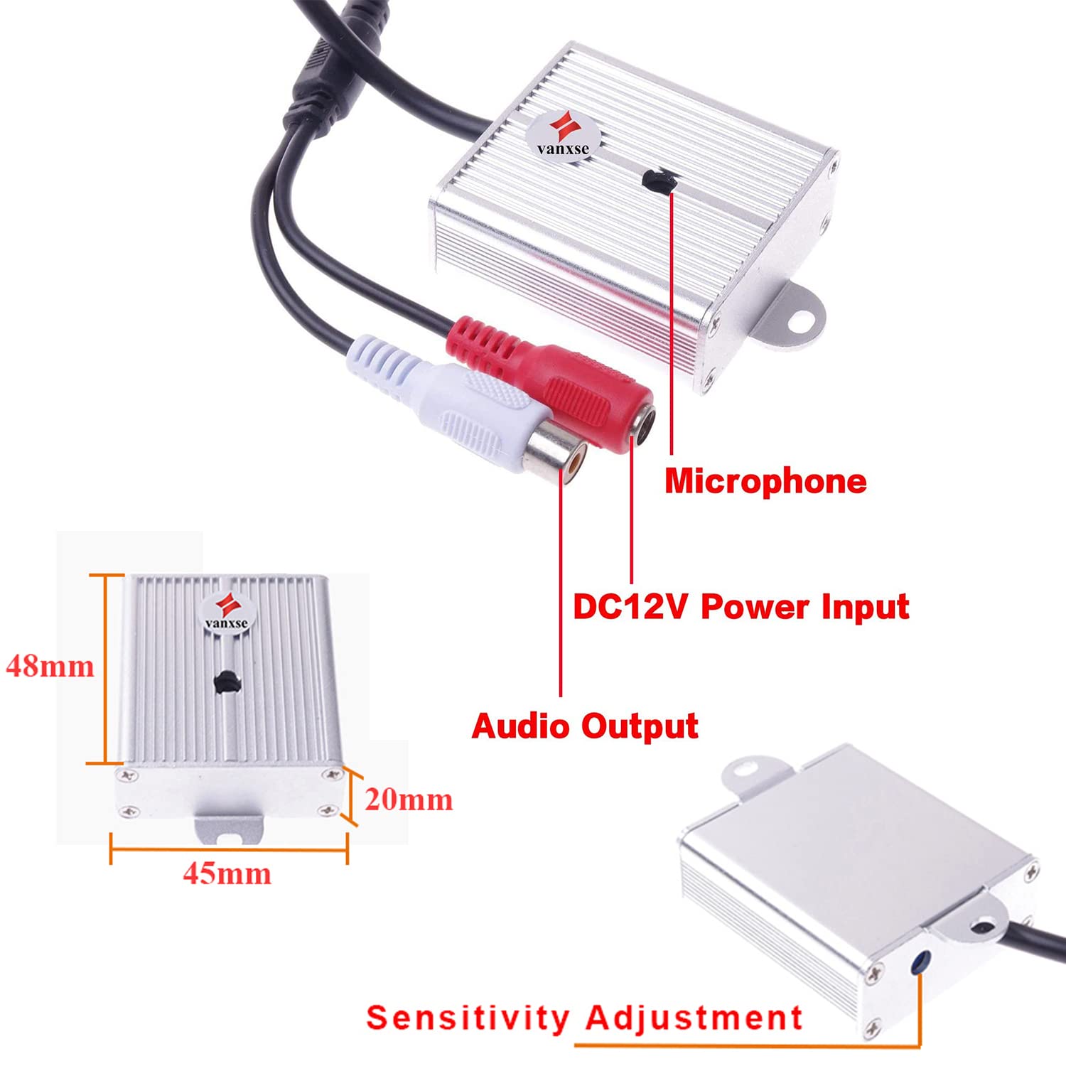 Vanxse Mini Microphone High Sensitive Pickup Audio Mic Waterproof Metal Case For Cctv Security Camera Dvr System