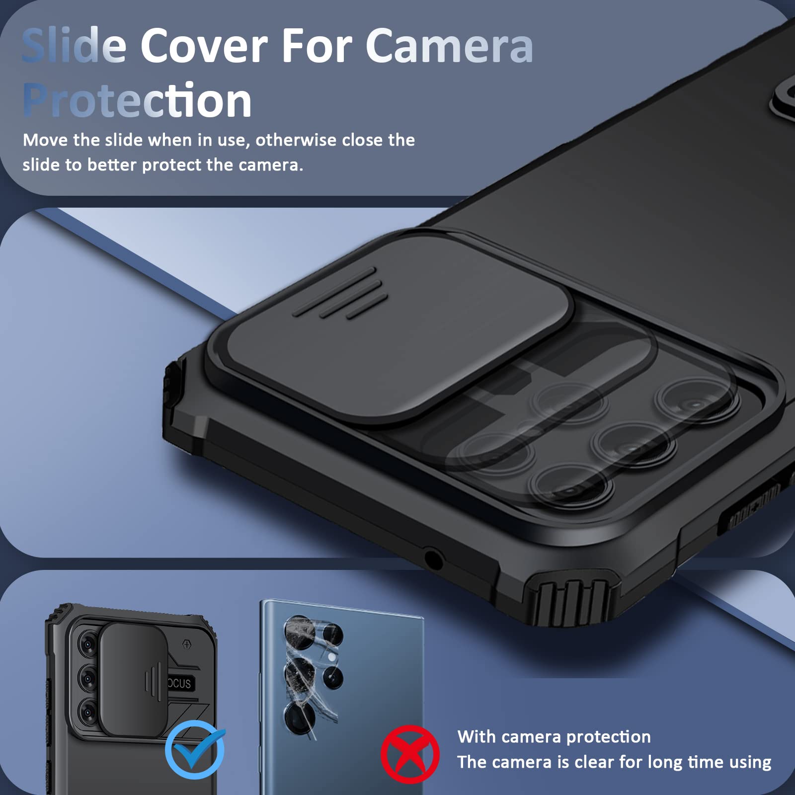 S23 Ultra Case Compatible With Samsung Galaxy S23 Ultra 5G [2023 Version], Slide Camera Cover, Military Grade Shockproof Phone C