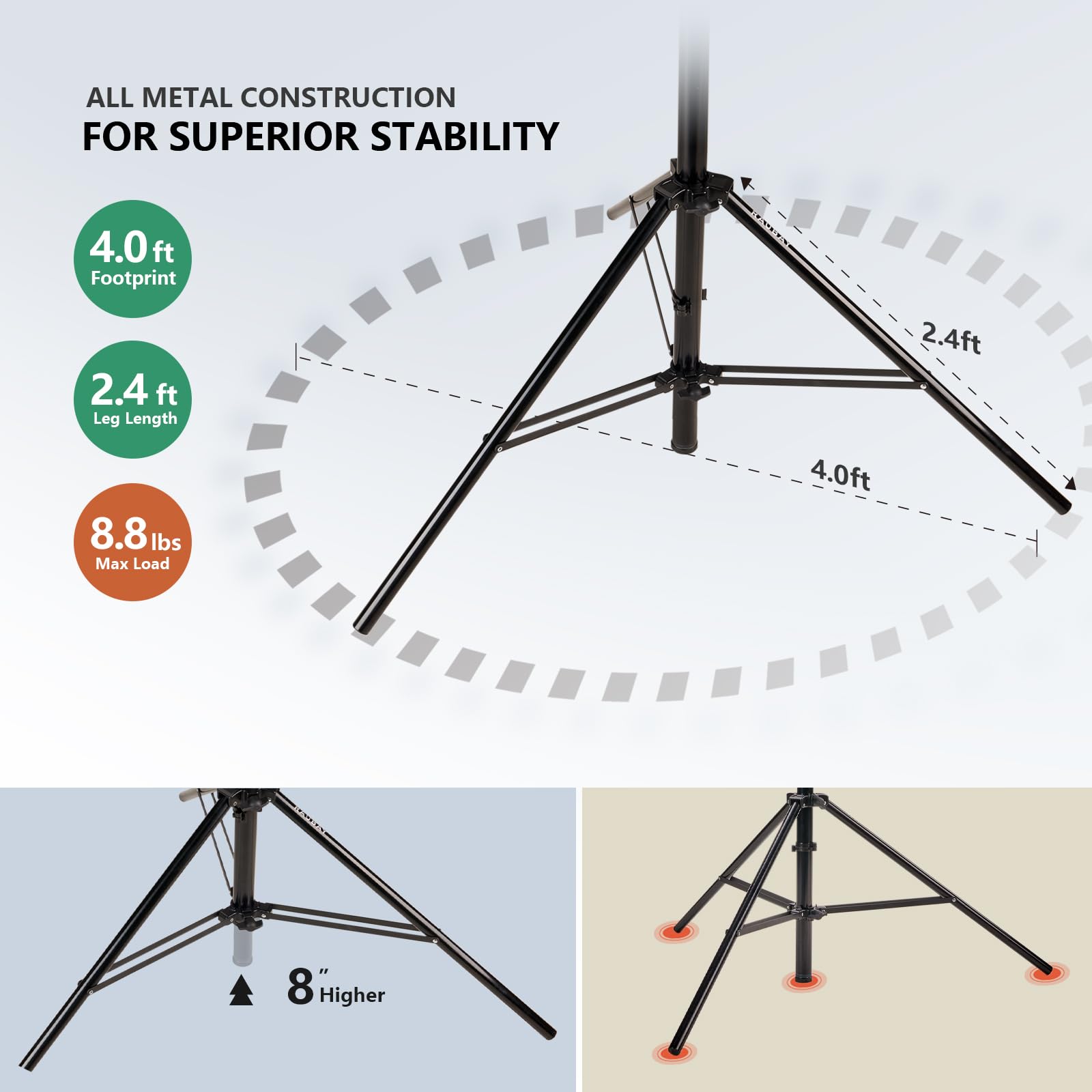 ?16' Heavy Duty? Raubay Extreme Tall Video Camera Sports Tripod Stand Air Cushioned Telescoping Aluminium Alloy Light Stand With 1/4'& 3/8' Screw Adapter, Professional Sky High Tripod   Tt480 Black�