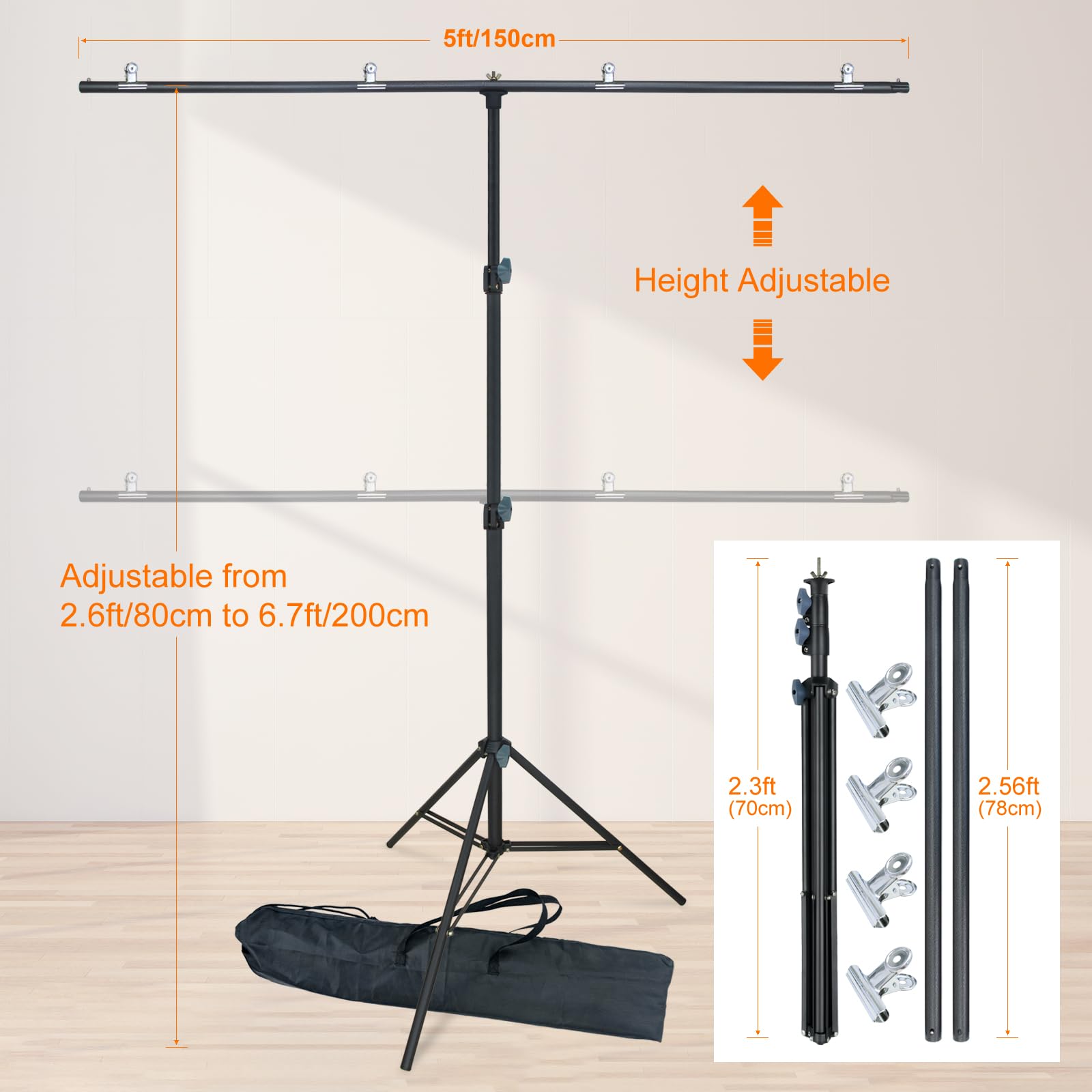 Linco Lincostore Zenith Portable T Shape Background Backdrop Stand Kit 5X6.7Ft   5Ft Wide (Fixed) And 6.7Ft High (Adjustable)  L