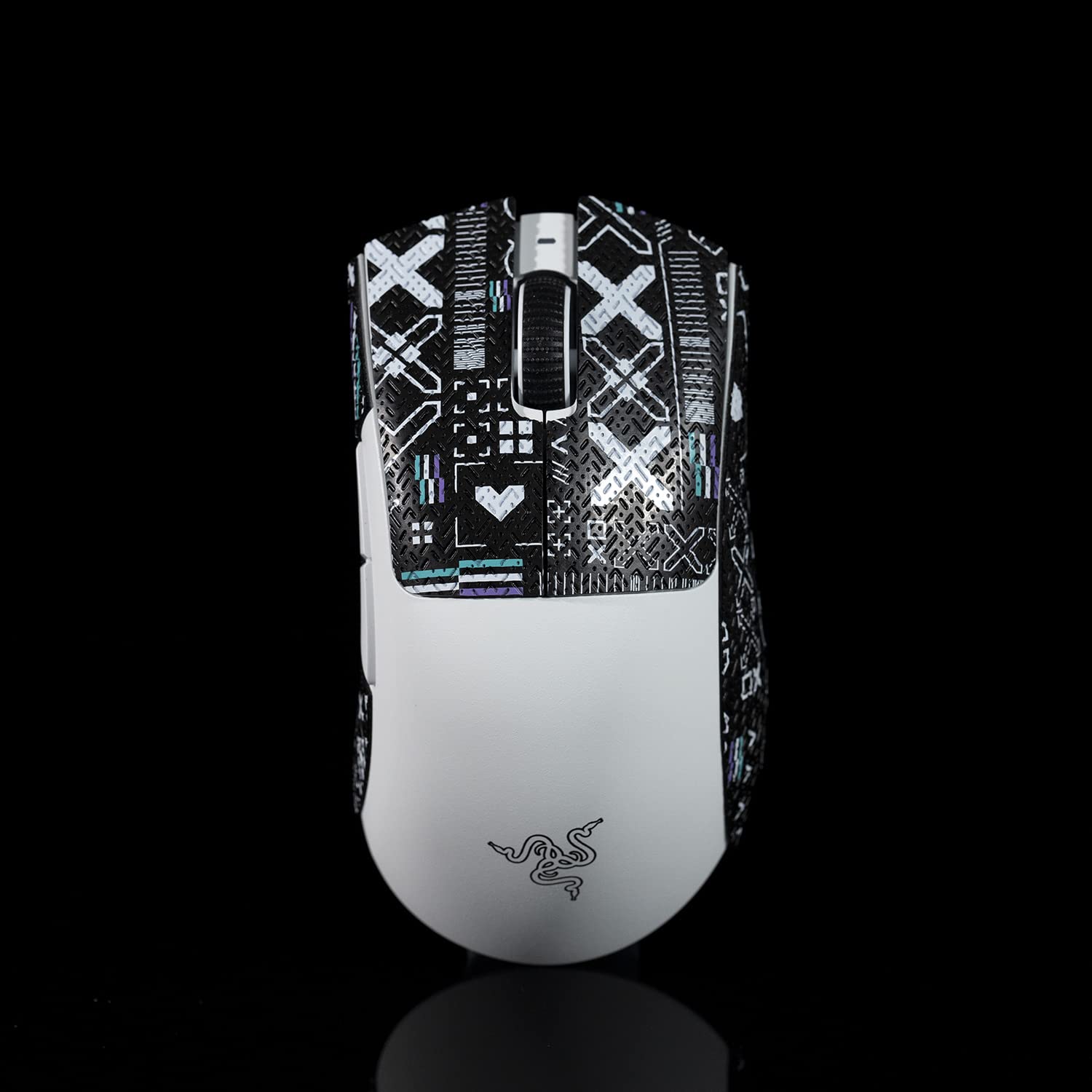 Hokeyio Mouse Grip Tape For Razer Deathadder V3 Pro Professional Non Slip Suck Sweat Resistant Printsteam Black White 0.5Mm