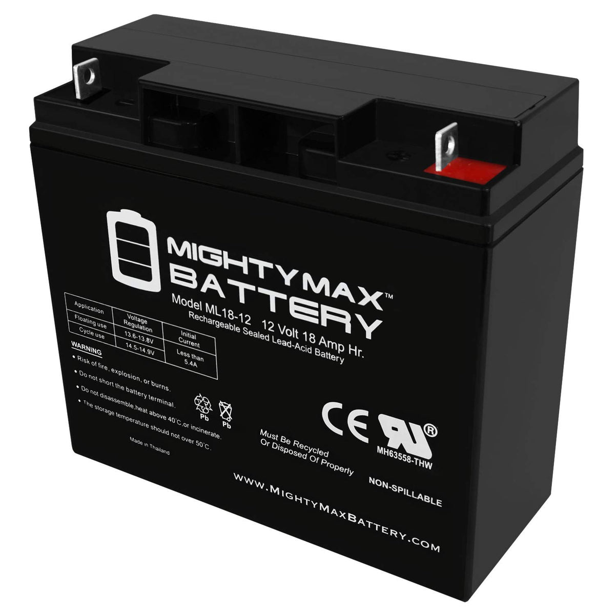 Ml18 12   12 Volt 18 Ah, Nut And Bolt (Nb) Terminal, Rechargeable Sla Agm Battery