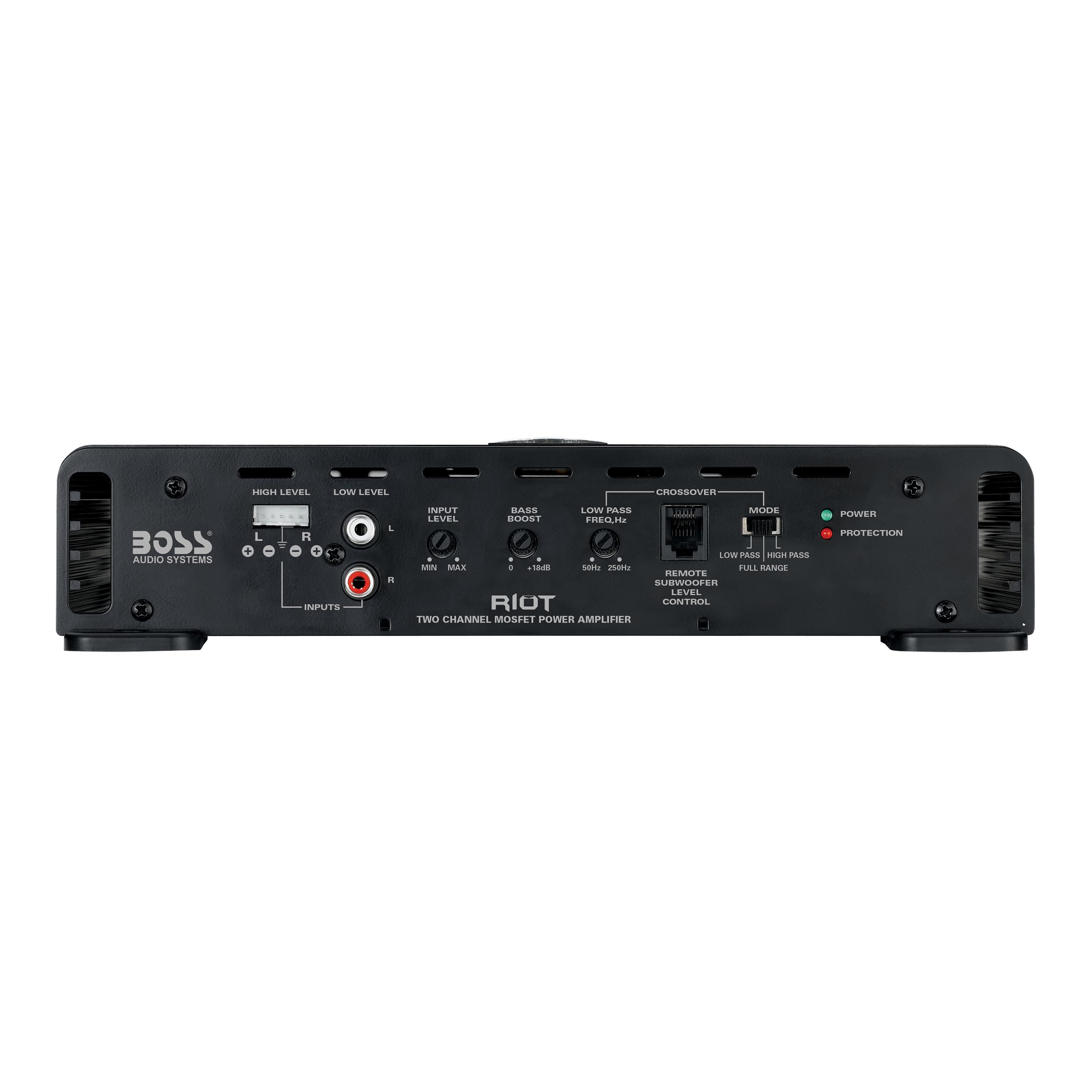 BOSS Audio Systems Riot Series R4002 Car Audio Stereo Amplifier 800W 2-Channel Class A/B Bridgeable Metal Plastic Black