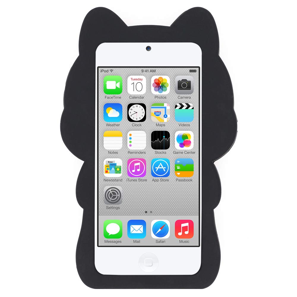 Yonocosta Cute Ipod Touch 7 Case, Ipod Touch 6 Case, Ipod Touch 5 Case, Funny Kawaii 3D Cartoon Big Eye Black Cat Kitty Animals Soft Silicone Shockproof Cases Cover For Kids Child Girls Women
