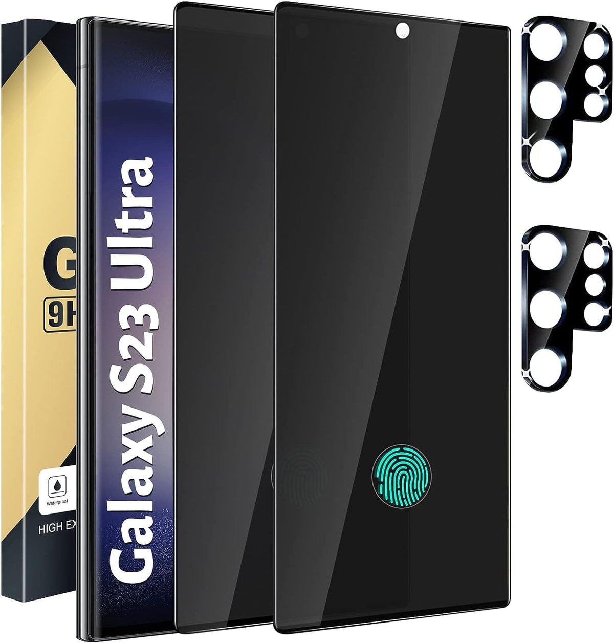 Cwqzguf 2+2 Pack Galaxy S23 Ultra Privacy Screen Protector - 2 Pack Privacy Film + 2 Pack Camera Lens Tempered Glass, High Clari