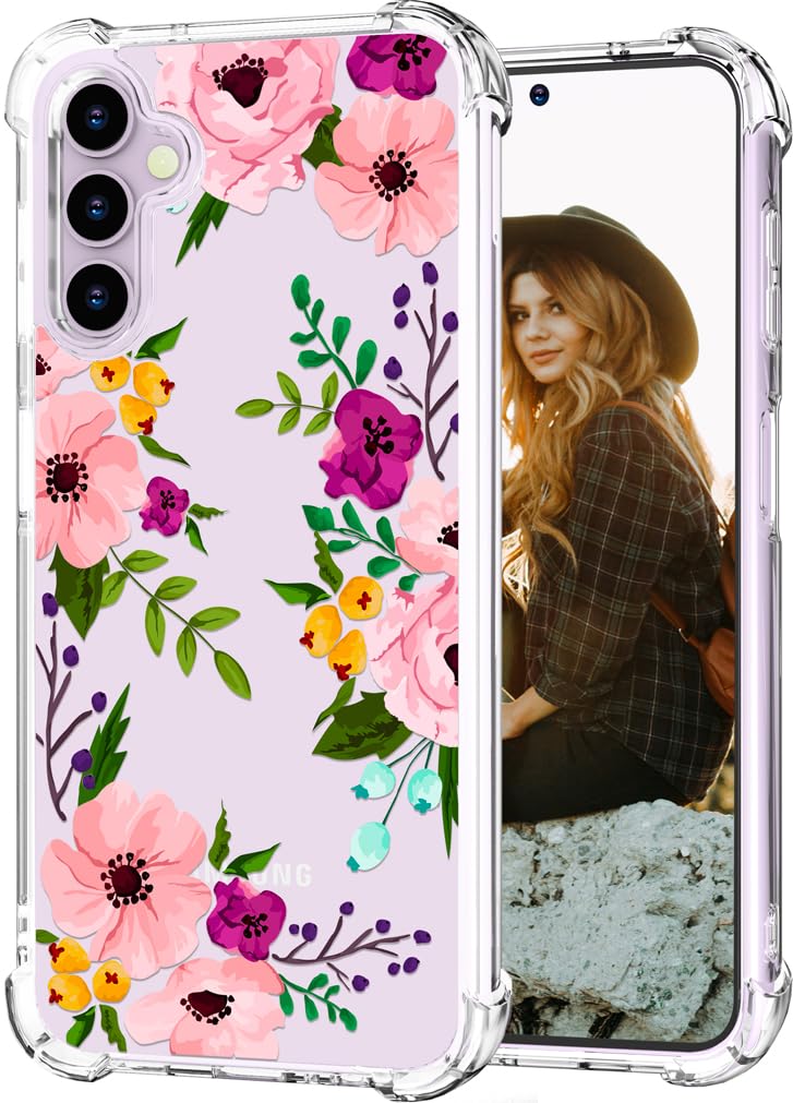 Hungo Samsung Galaxy S23 Phone Case Floral Flower Clear Design TPU Purple Peony