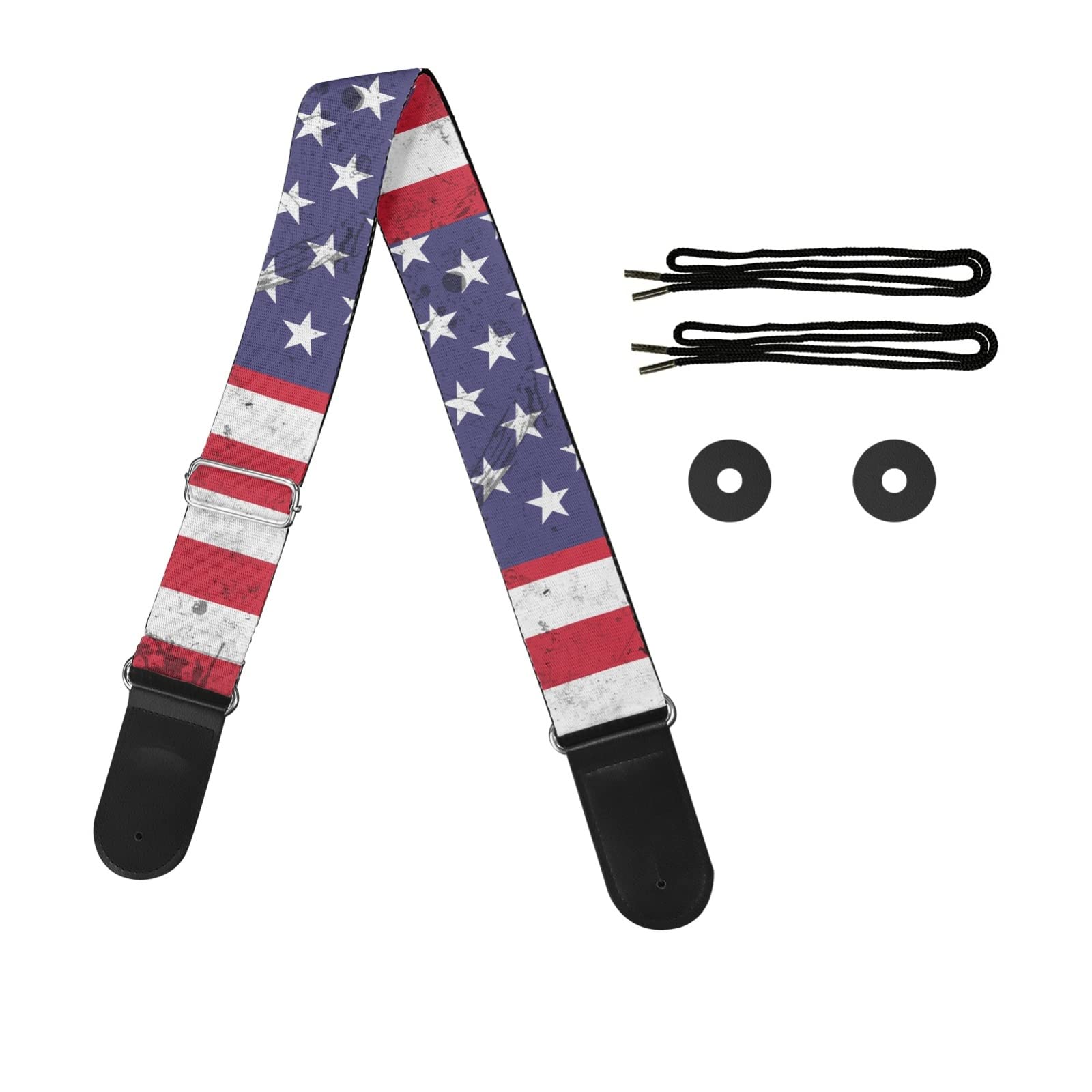 Horeset Guitar Strap for Electric and Acoustic Guitars Bass Adjustable Polyester Fabric Strap, US flag, 2.1 Wide 33.156.3 Len