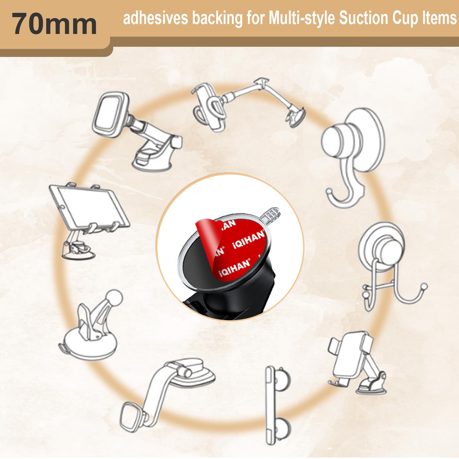 Sticky Adhesive Pad Replacement For Suction Cup Mount, 5Pcs Circle 70Mm(2.76'') Extra Strong Double-Sided Sticker Tapes For Univ