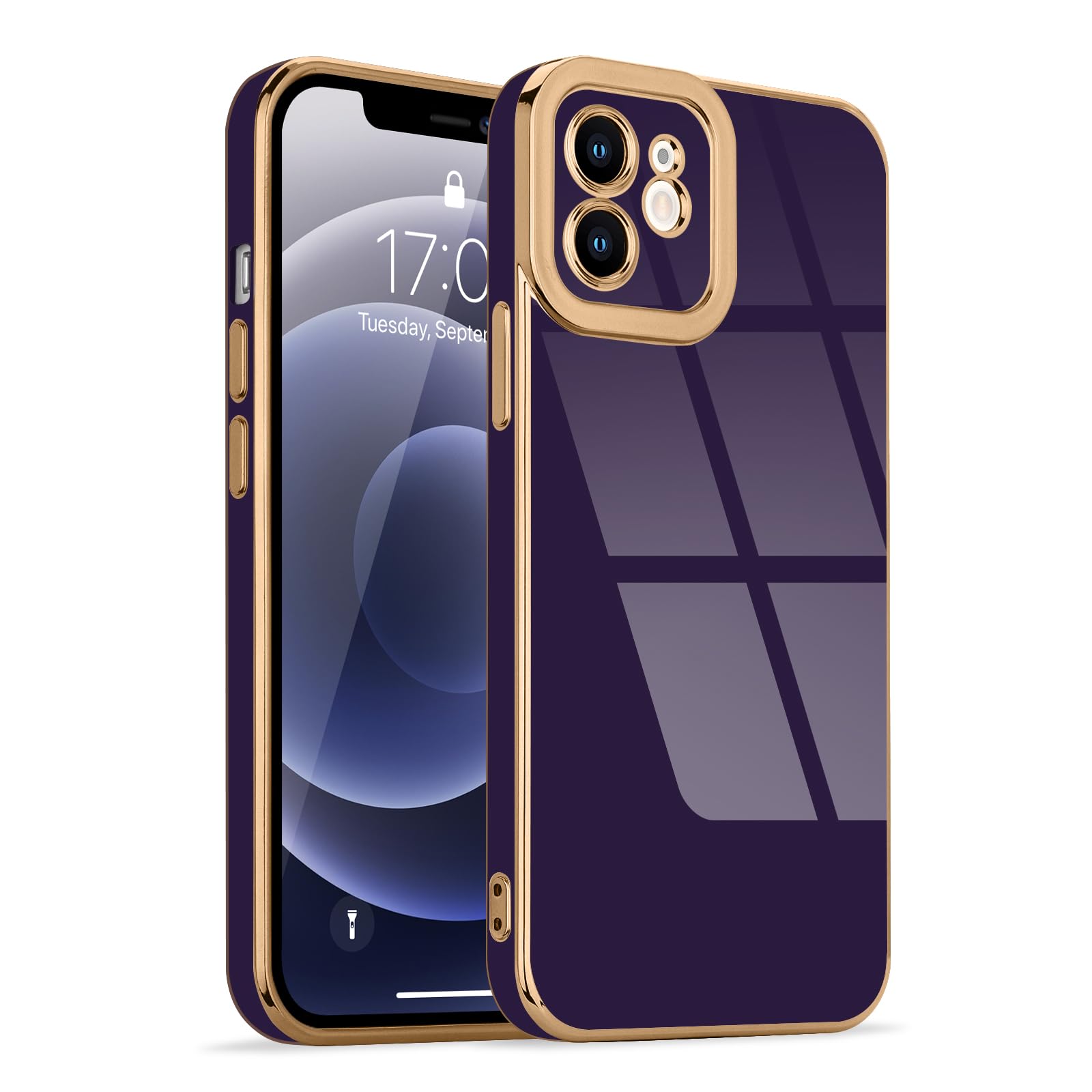 Lafunda Designed For Iphone 12 Case Cute, Luxury Plating Case For Women Girls Elegant Gold Edge Soft Tpu Bumper Cover With Camer