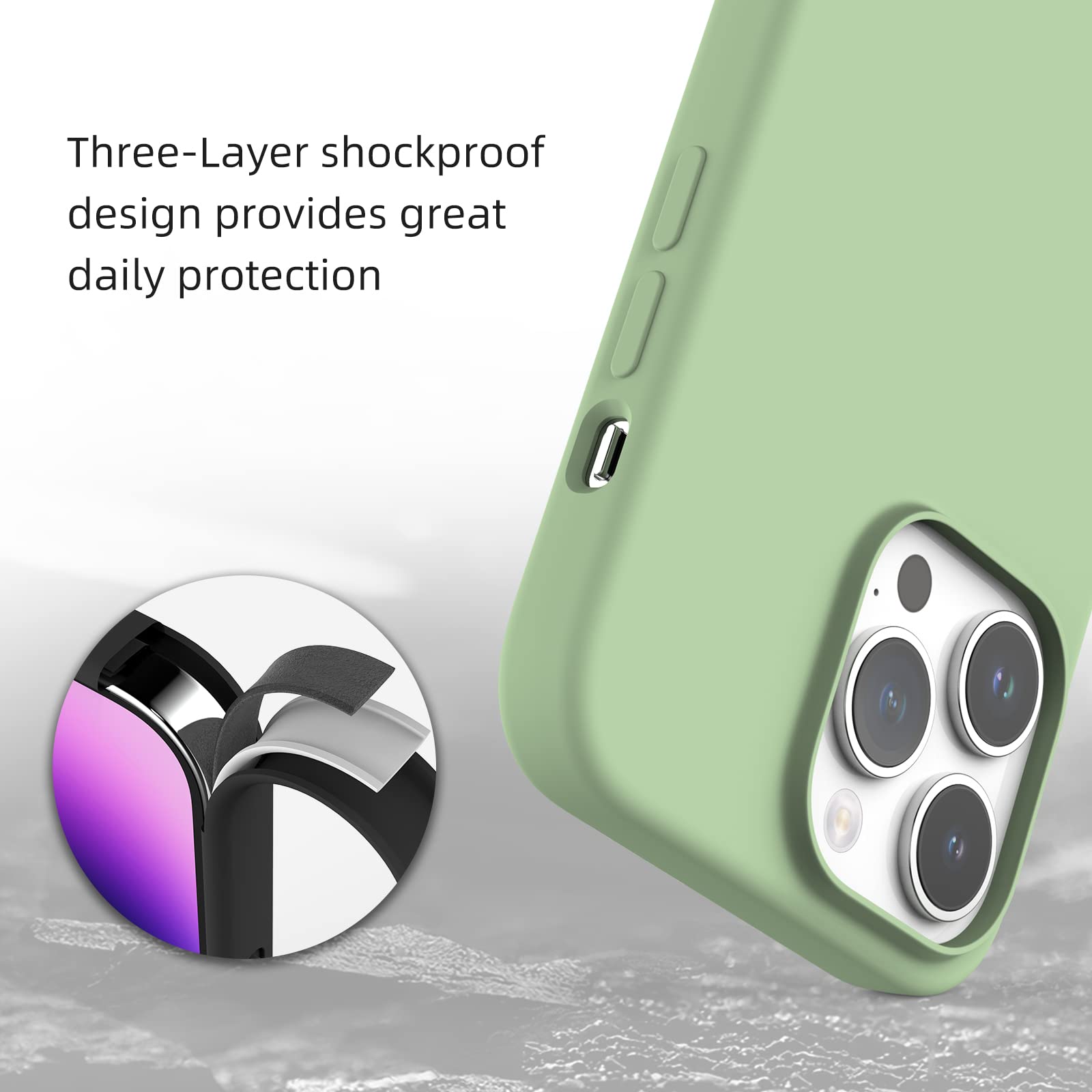 K TOMOTO iPhone 14 Pro Max Silicone Phone Case Shockproof Drop Protection Matcha 6.7 Inch