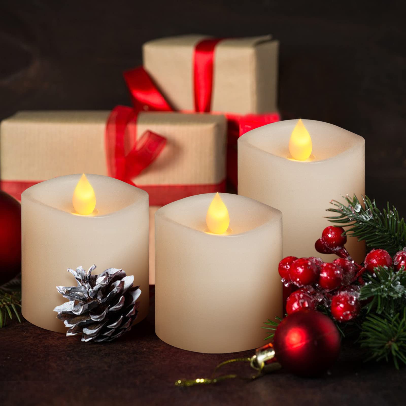 Asldoiweh 3X3 Flickering Flameless Candles Set Of 3, 2Aa Battery Life 600 Hours Battery Candles Flickering With Timer,3 Inch Fla