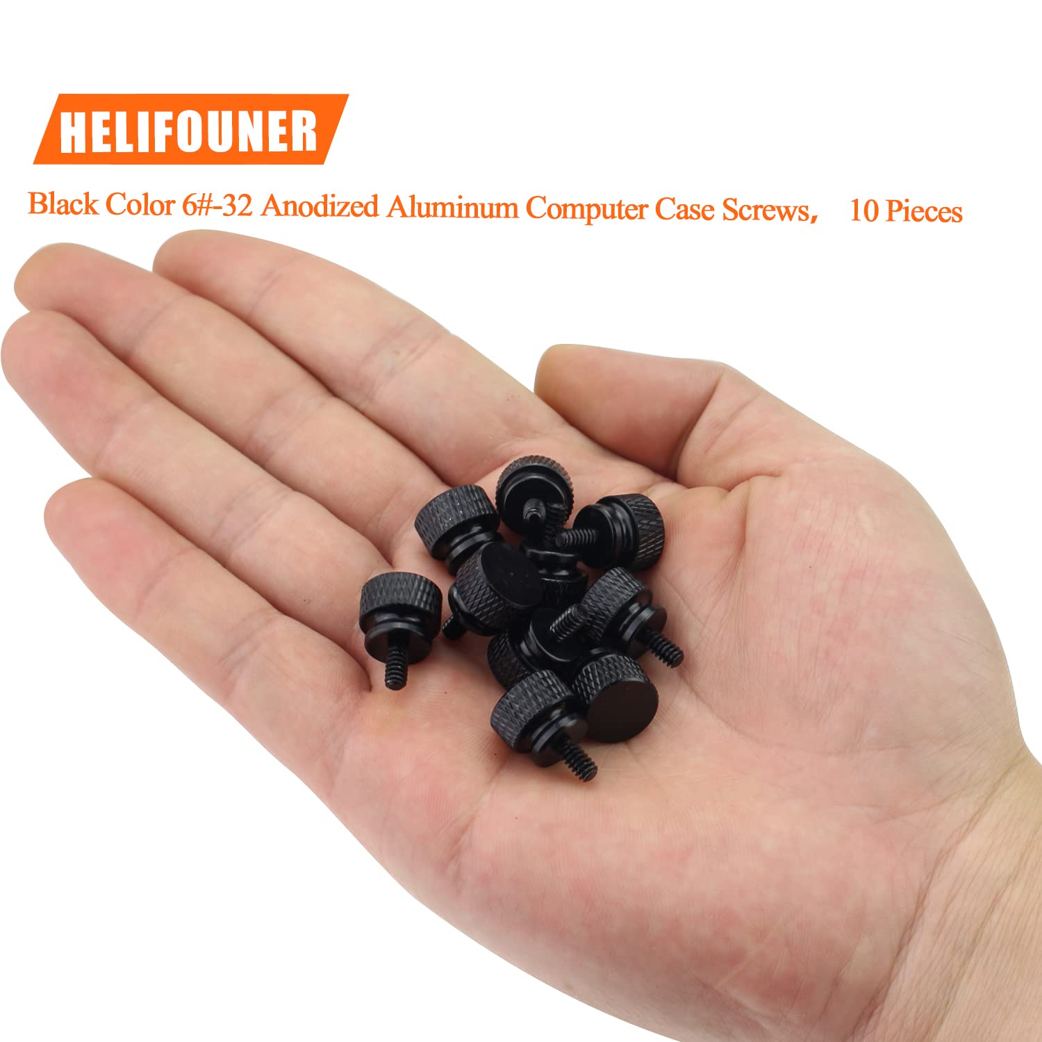 Helifouner 10 Pieces 6 32 Thread, Black Color Anodized Aluminum Computer Case Thumbscrews, Thumb Screws For Computer Case/Cover/