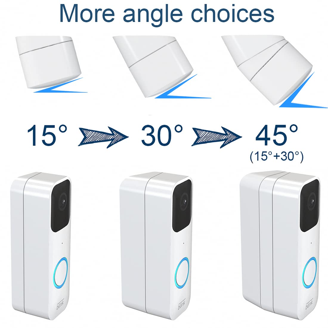 Blink Doorbell Mount, Adjustable (15 To 45 Degrees) Corner Mount, No Drill Mounting Bracket For Blink Doorbell Camera, Wide Viewing Angle Mount, White