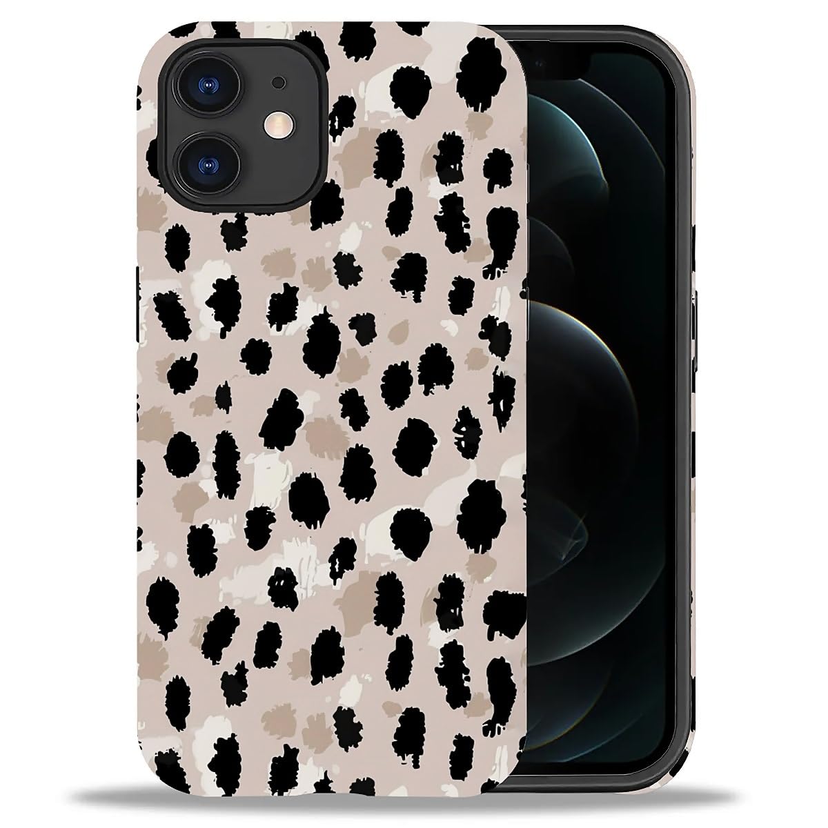 WANKBLC Compatible with iPhone 12 12 Pro Matte Case, Cute Black Brown Leopard Print Pattern for Girl Full Body Design Soft Silic