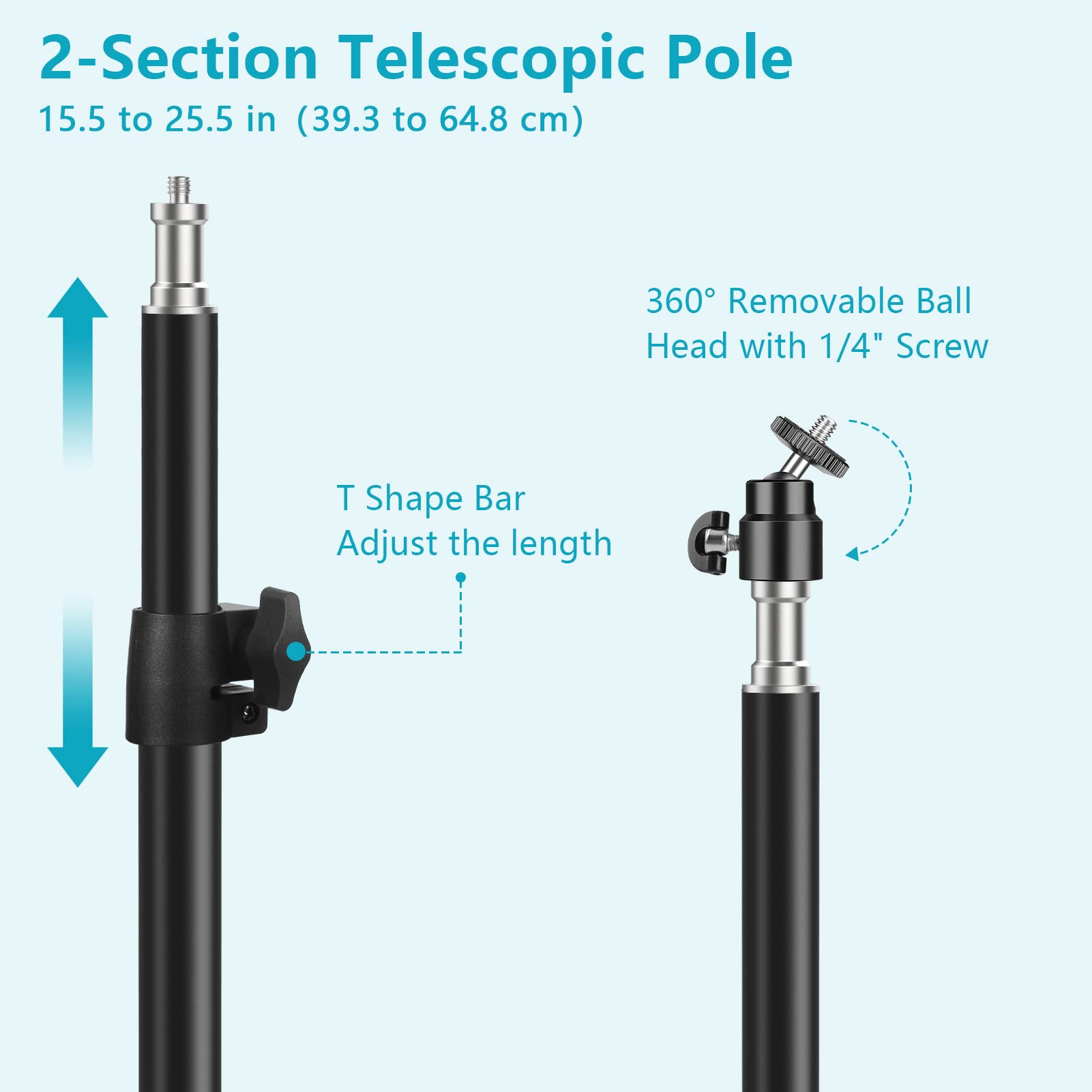 Tinpops Camera Desk Mount Stand, 15.5 21.5'' Adjustable Desktop C Clamp Mounting Stand, Aluminum Tabletop Light Stand With 1/4''