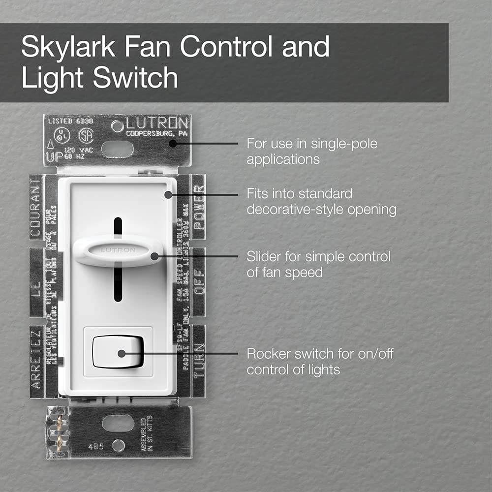 Lutron Skylark 1.5 Amp Single Pole 3 Speed Slide To Off Fan And Light Control, Sfsq Lfh Wh, White