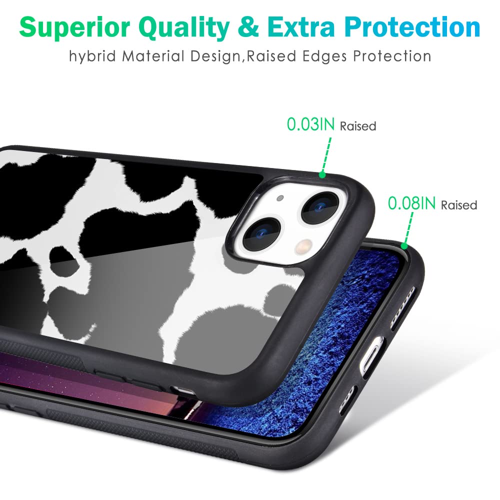 Maycari Compatible With Iphone 13 Case For Children Women Cute Animal Design, Hard Back With Black Cow Pattern Soft Tpu Bumper P