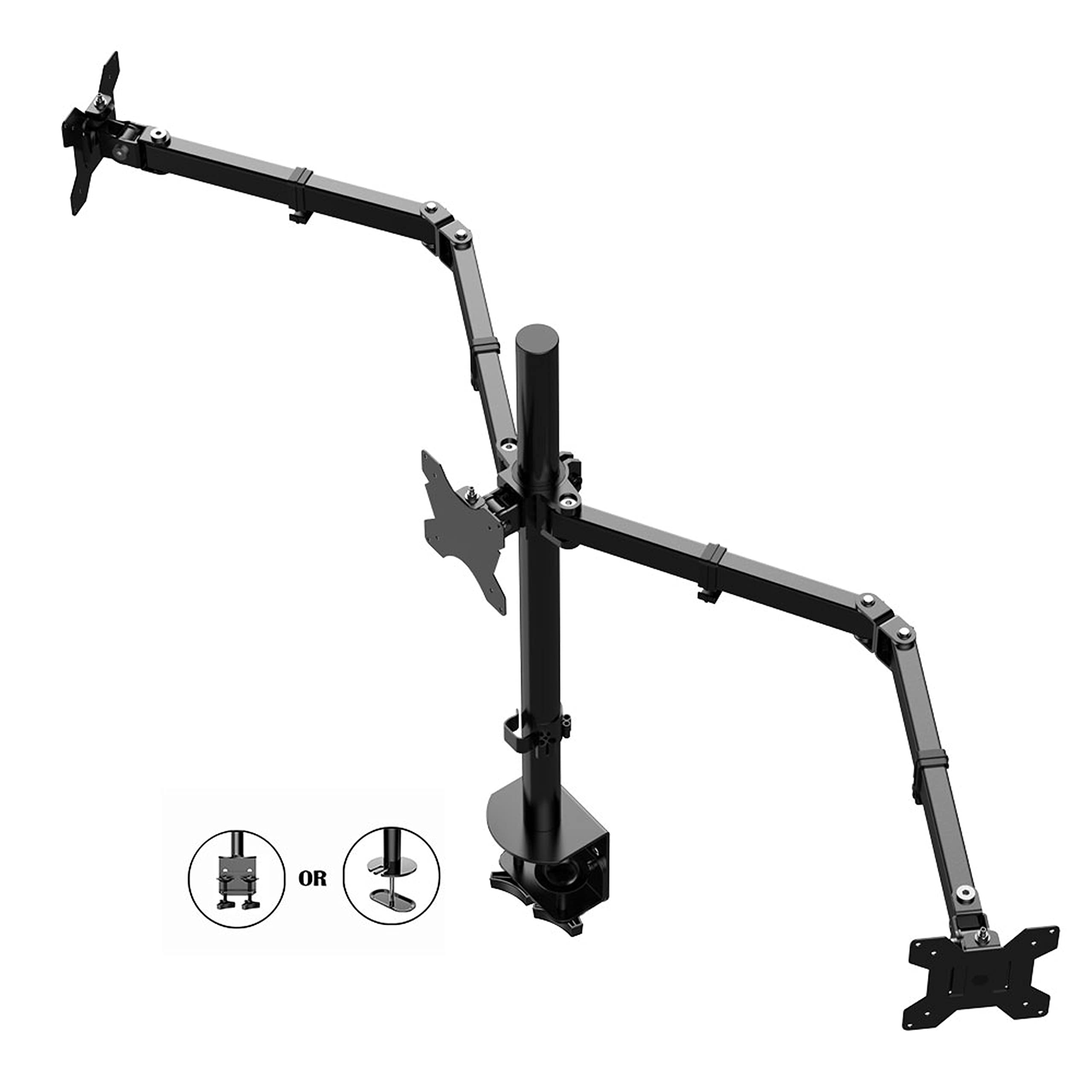 Rocelco Premium Triple Monitor Desk Mount   Standard Pattern Fits 13'   27' LED LCD Flat Computer Screen   Three Articulated Full Motion Adjustable Arms   Grommet and C Clamp   Black (R DM3)