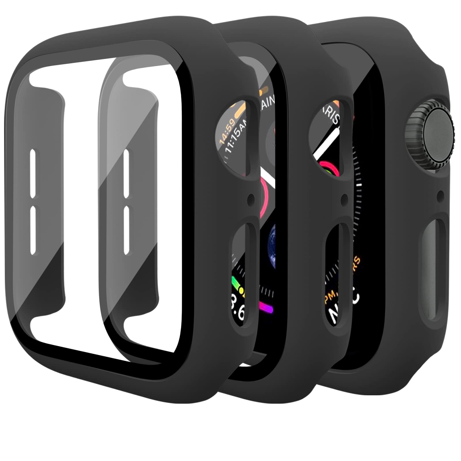 Mugust 3 Pack Case for Apple Watch SE 40mm Series 6 5 4 Hard PC Case with Tempered Glass Screen Protector Waterproof Anti-Scratc